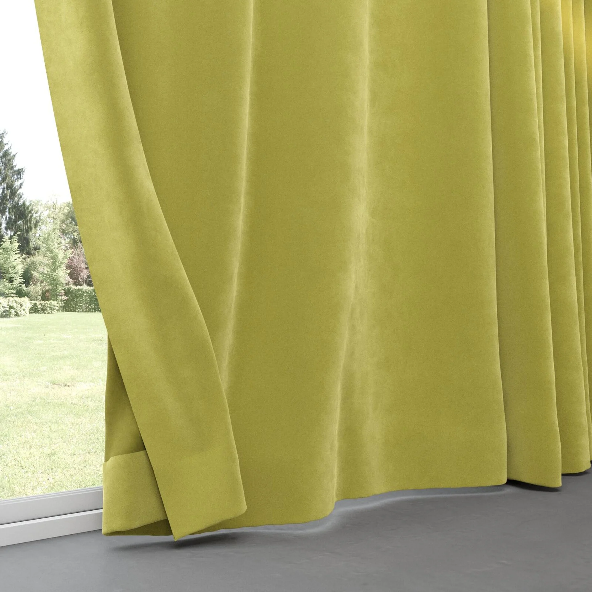 Bottom view of Lux Velvet Avocado 8117, pinch pleat