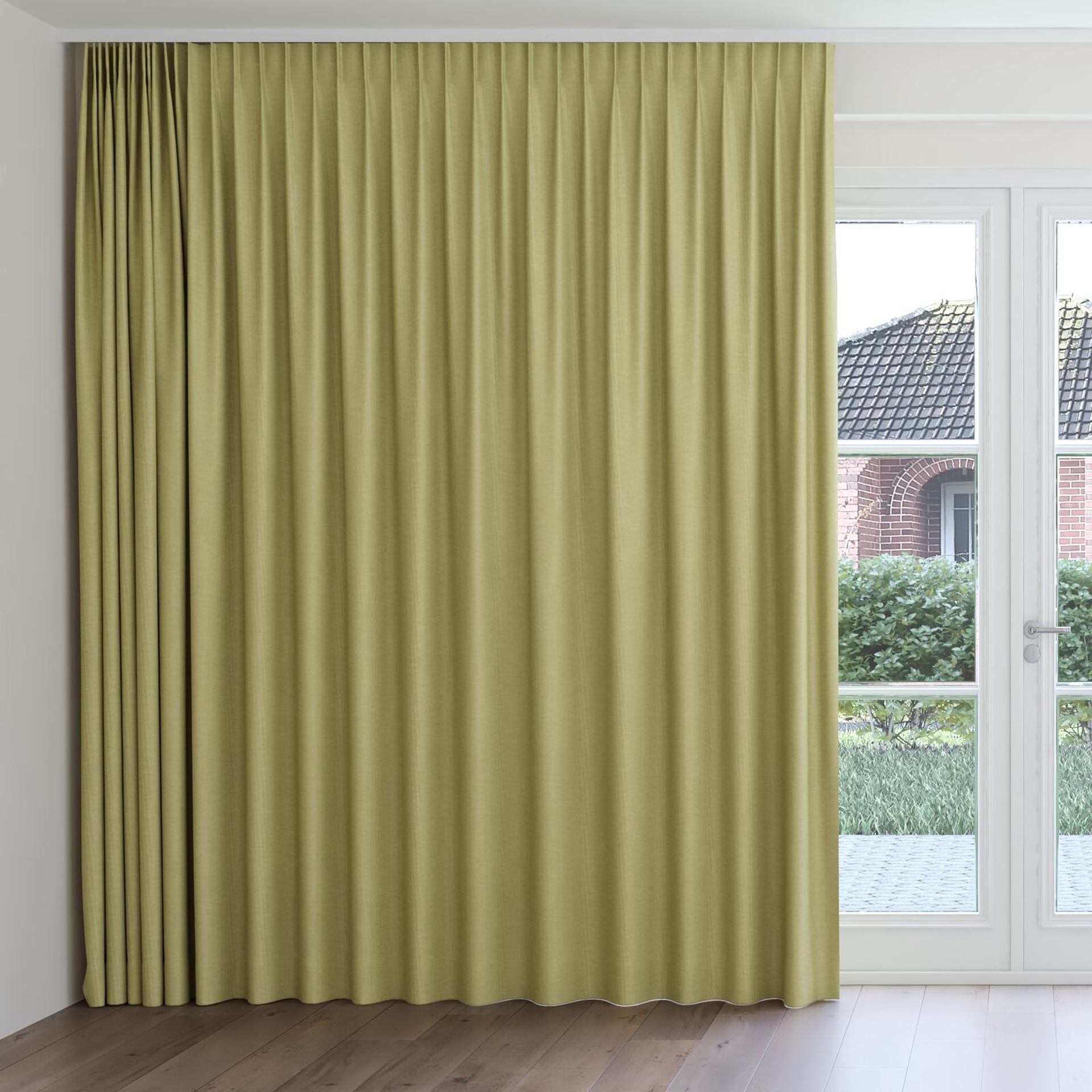 Front view of Casual Moss, on curtain rail