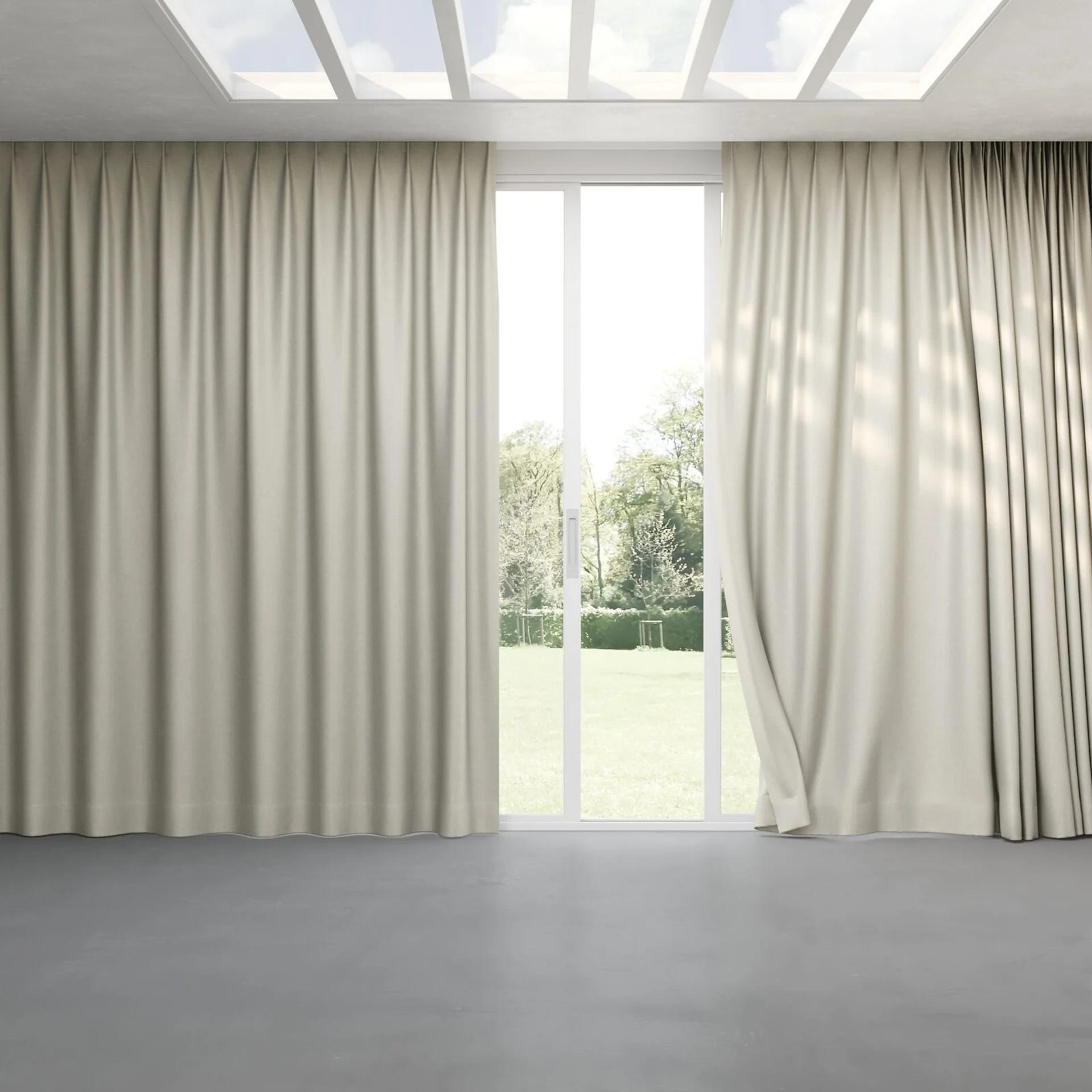 Full view of Jupiter Sand, pinch pleat