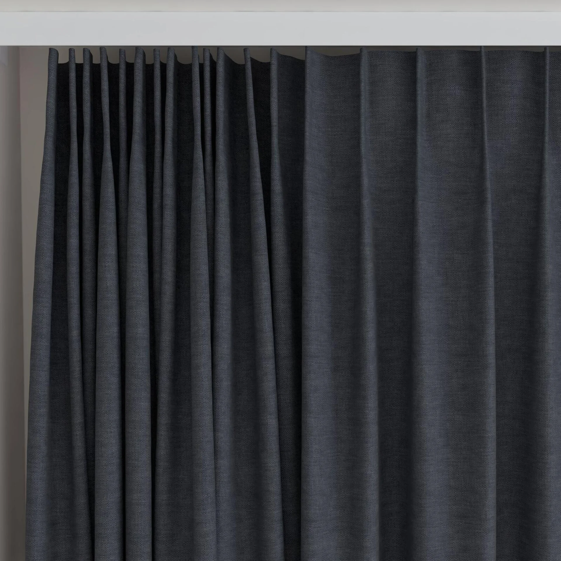 Top view of Colourwash Eco Caviar, on curtain rail