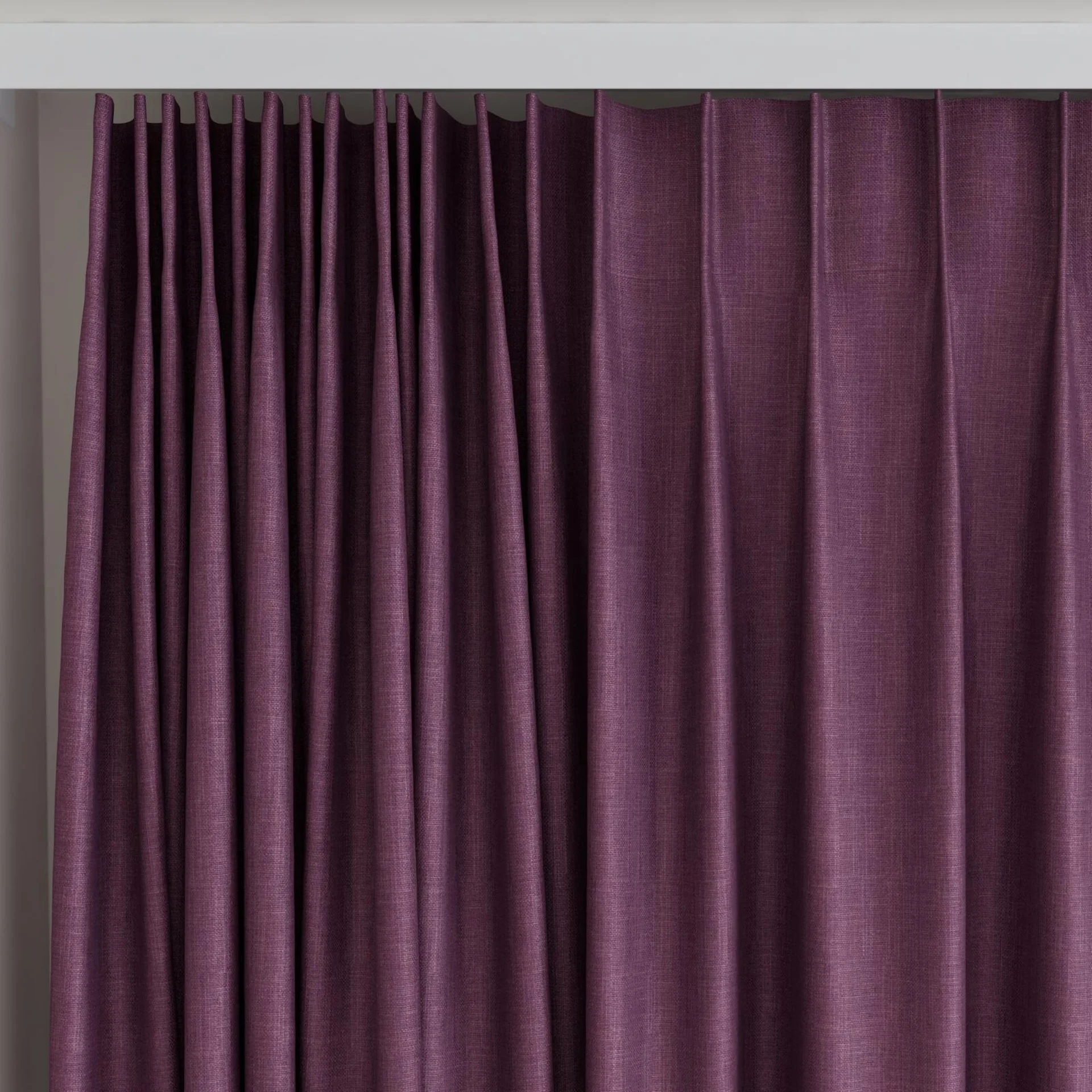 Top view of Frisco Plum, on curtain rail