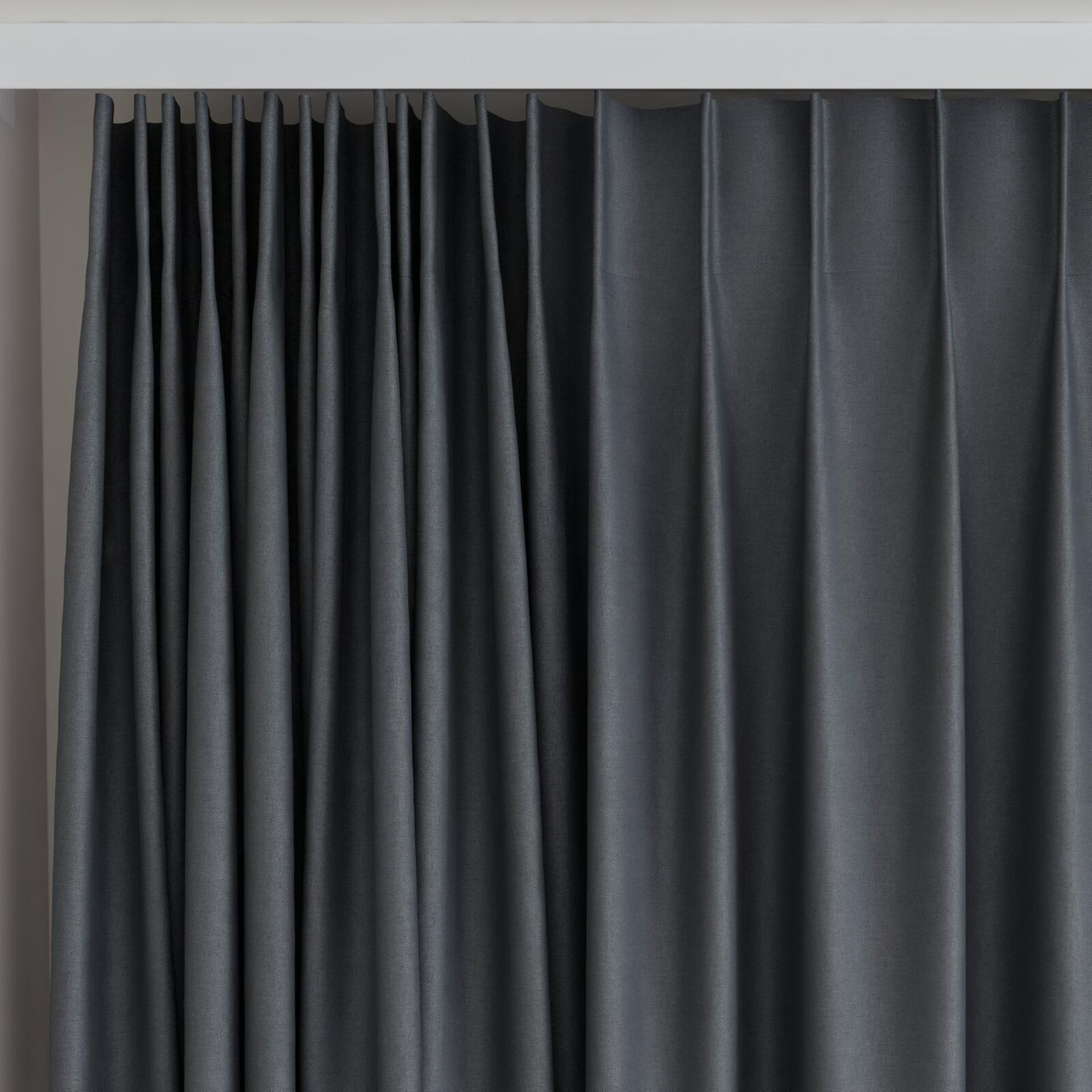 Top view of Re Delis Charcoal, on curtain rail