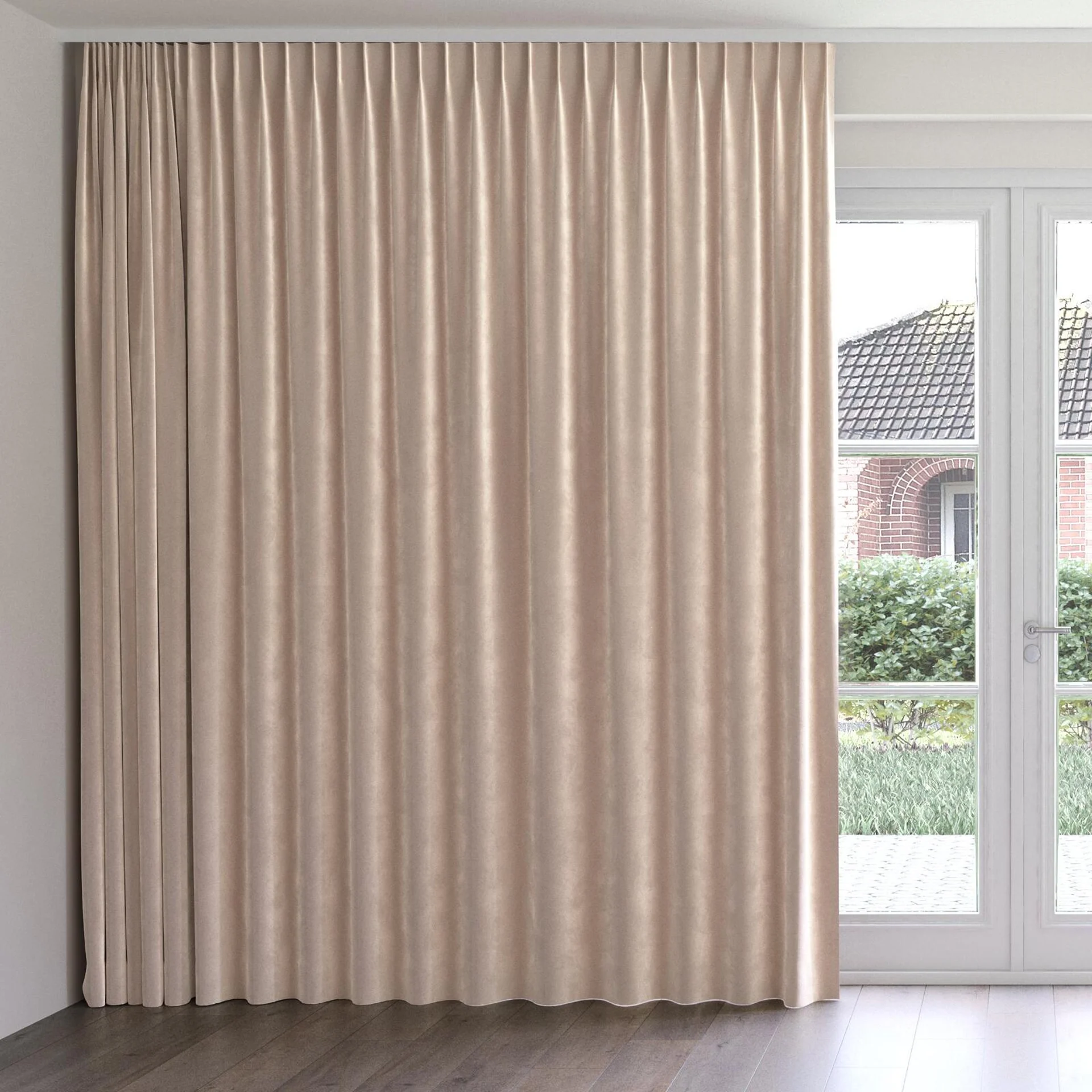 Front view of Velvelux Lotus, on curtain rail