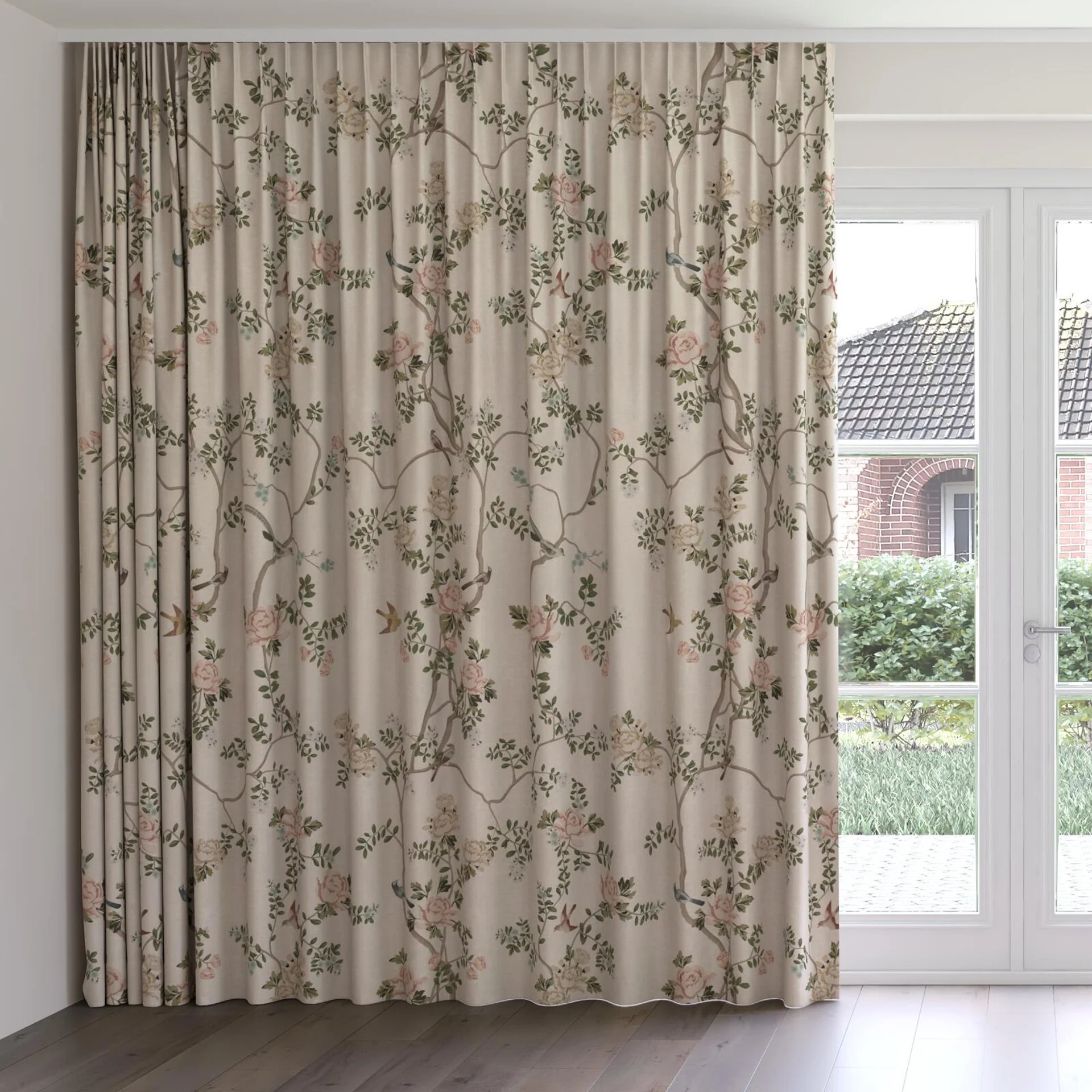 Front view of Sakura Parchment, on curtain rail