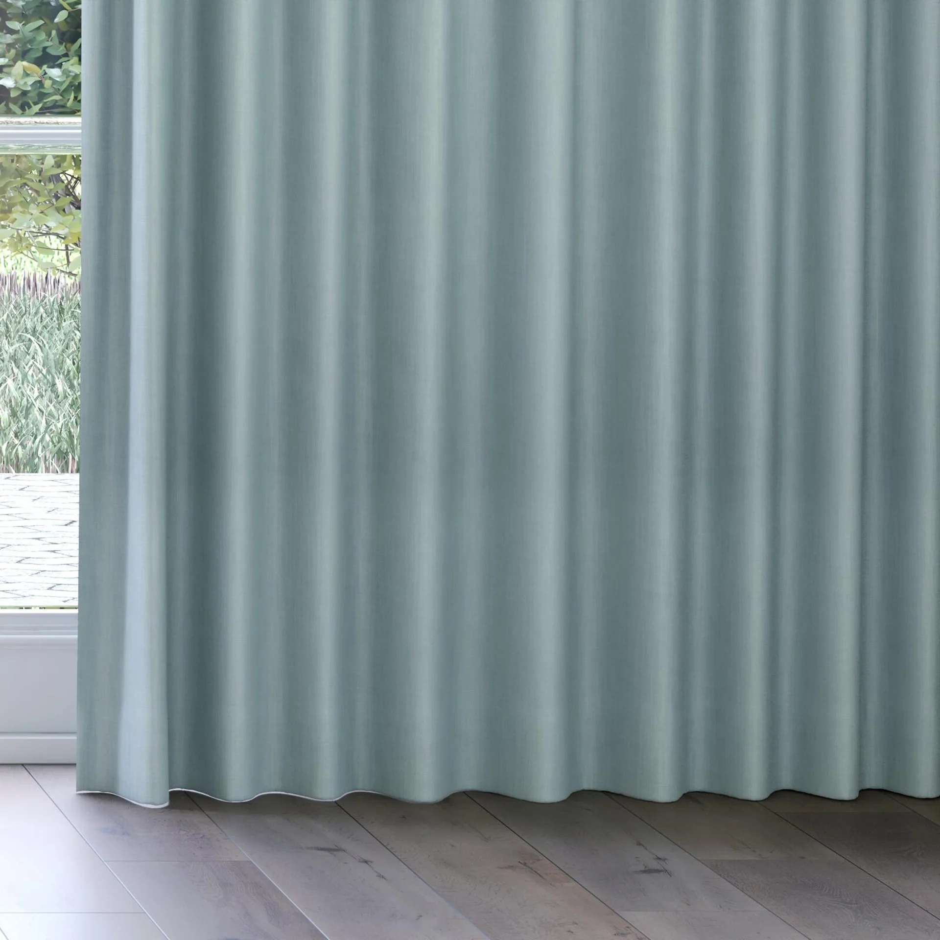 Bottom view of Lexicon Seafoam, on curtain rail