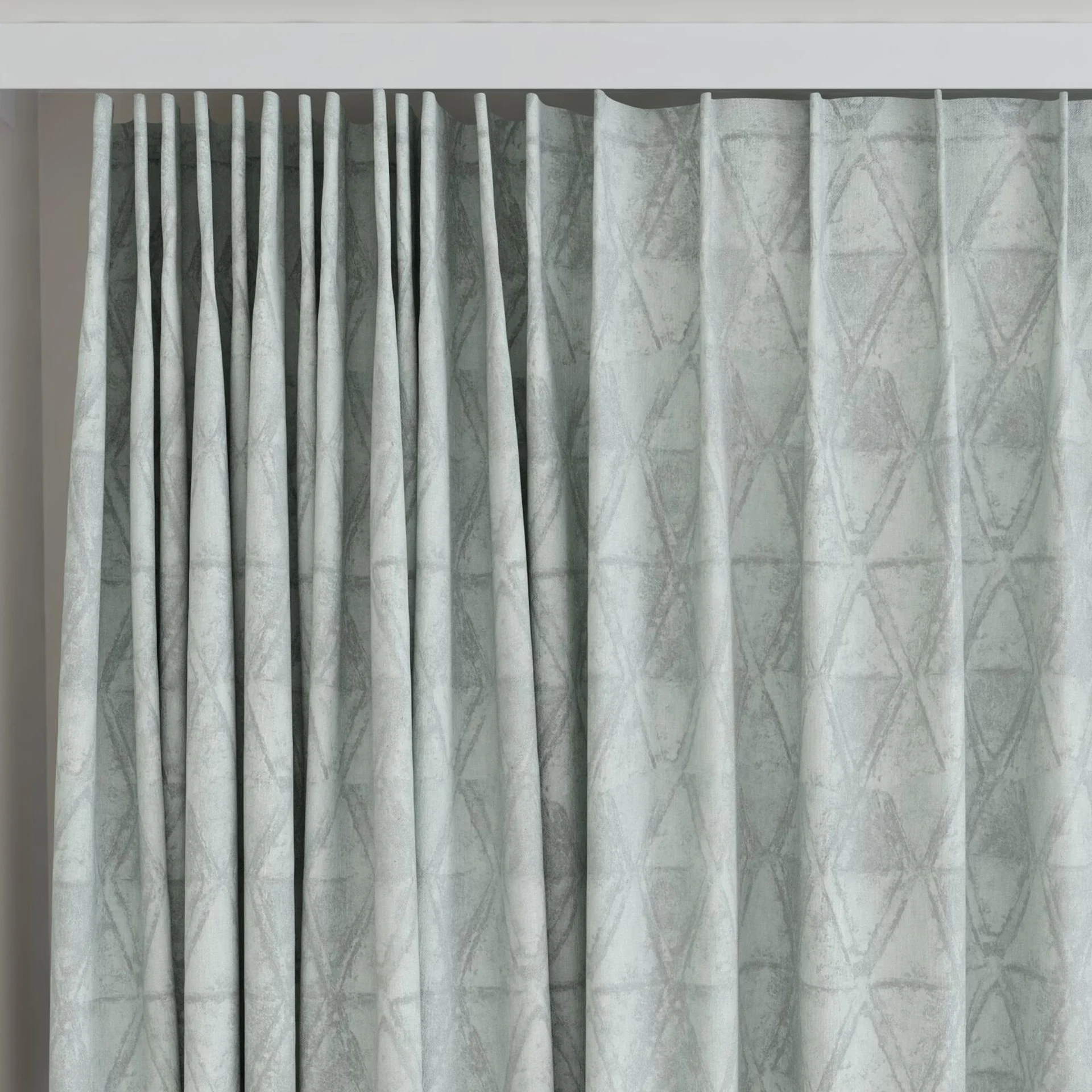 Top view of Handsome Aqua, on curtain rail
