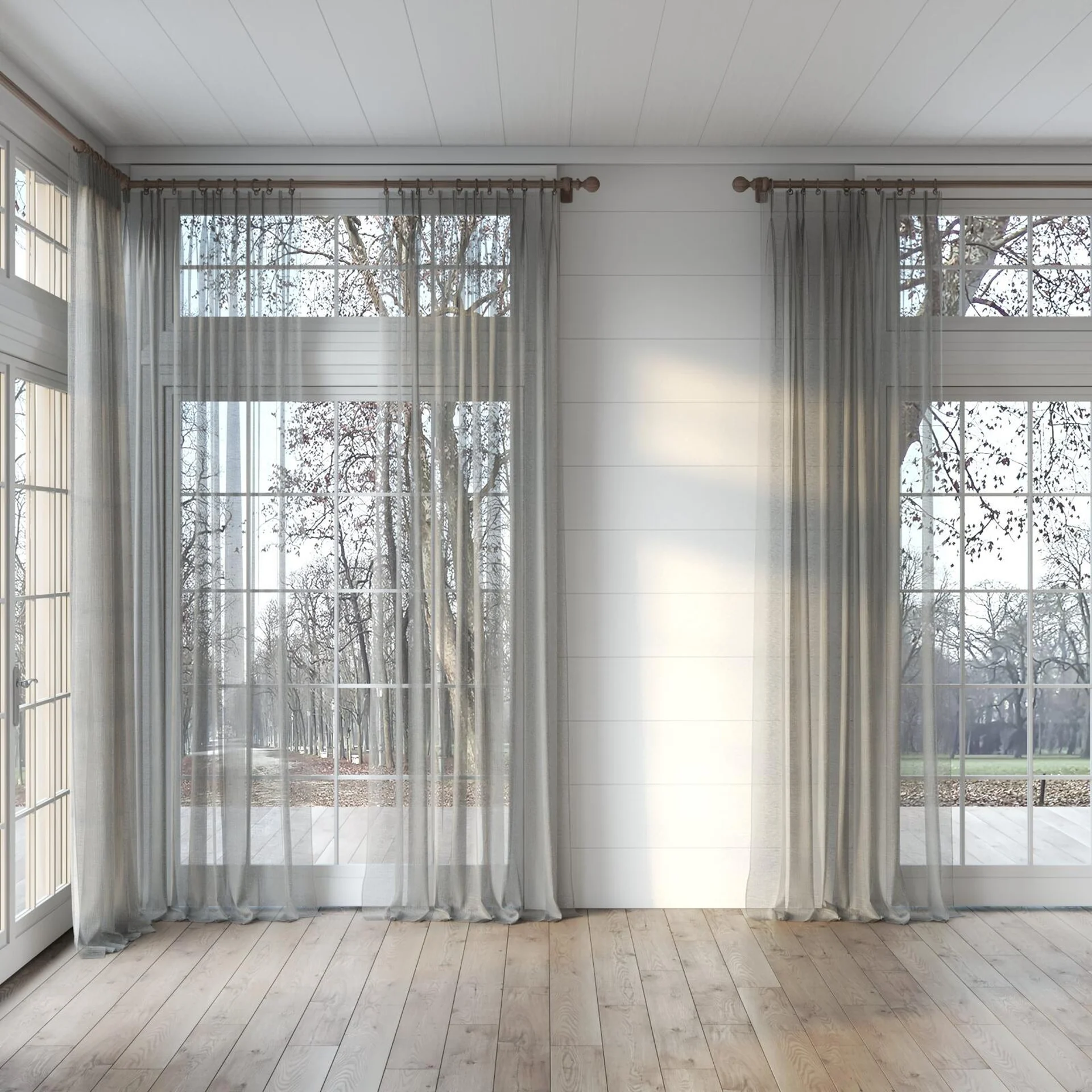 Full view of Radiant Metal, puddled, on curtain rod