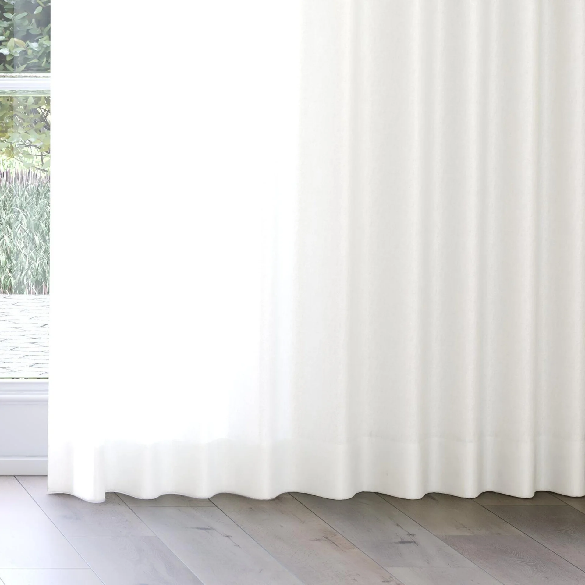 Bottom view of Linen Calm, on curtain rail