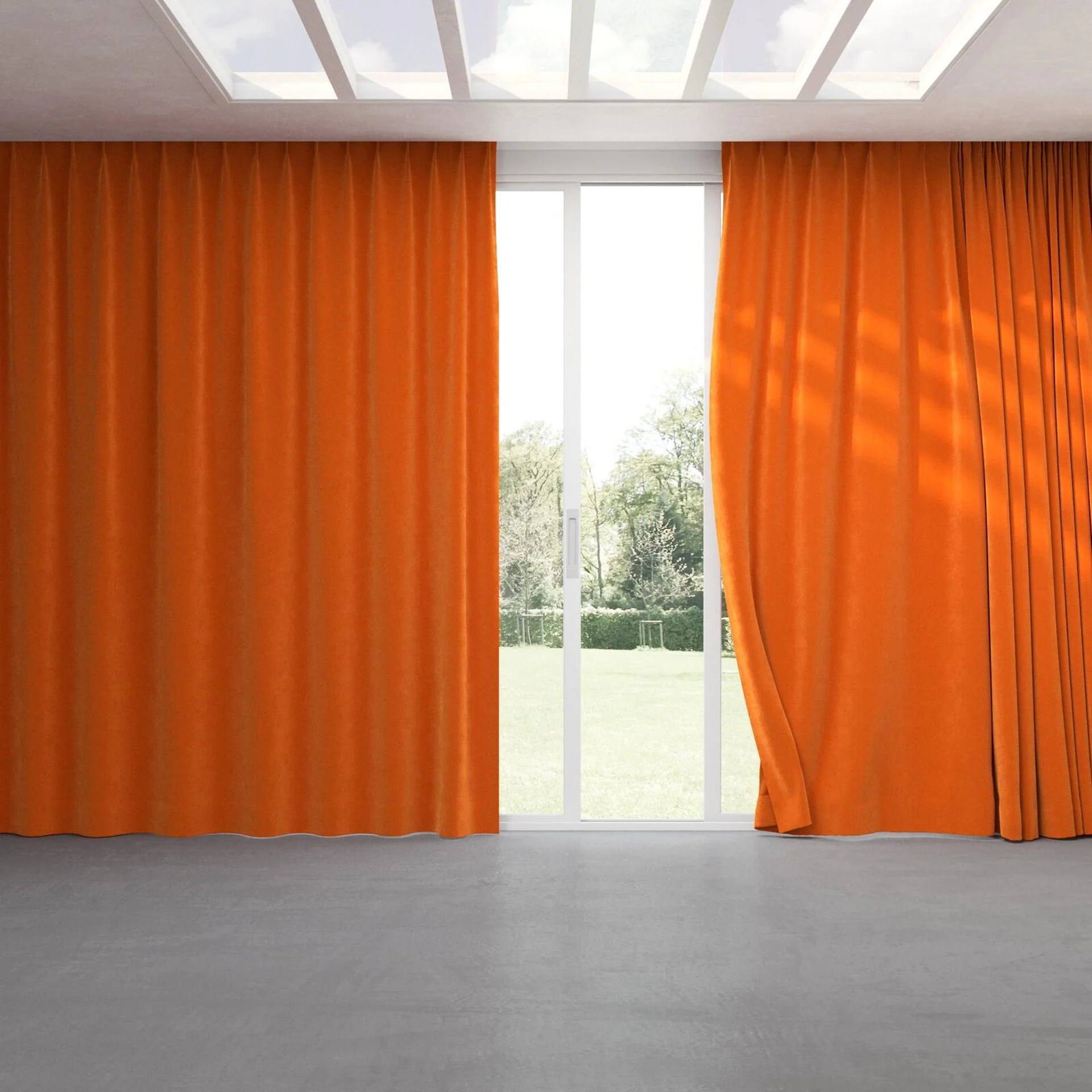 Full view of Lux Velvet Orange 8906, pinch pleat