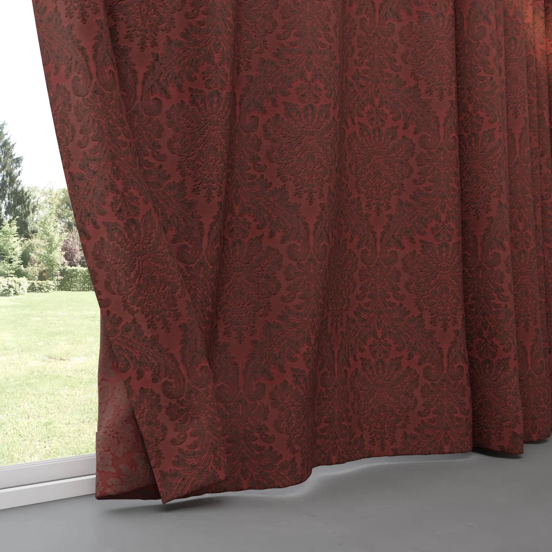 Bottom view of Gosh Bordeaux, pinch pleat