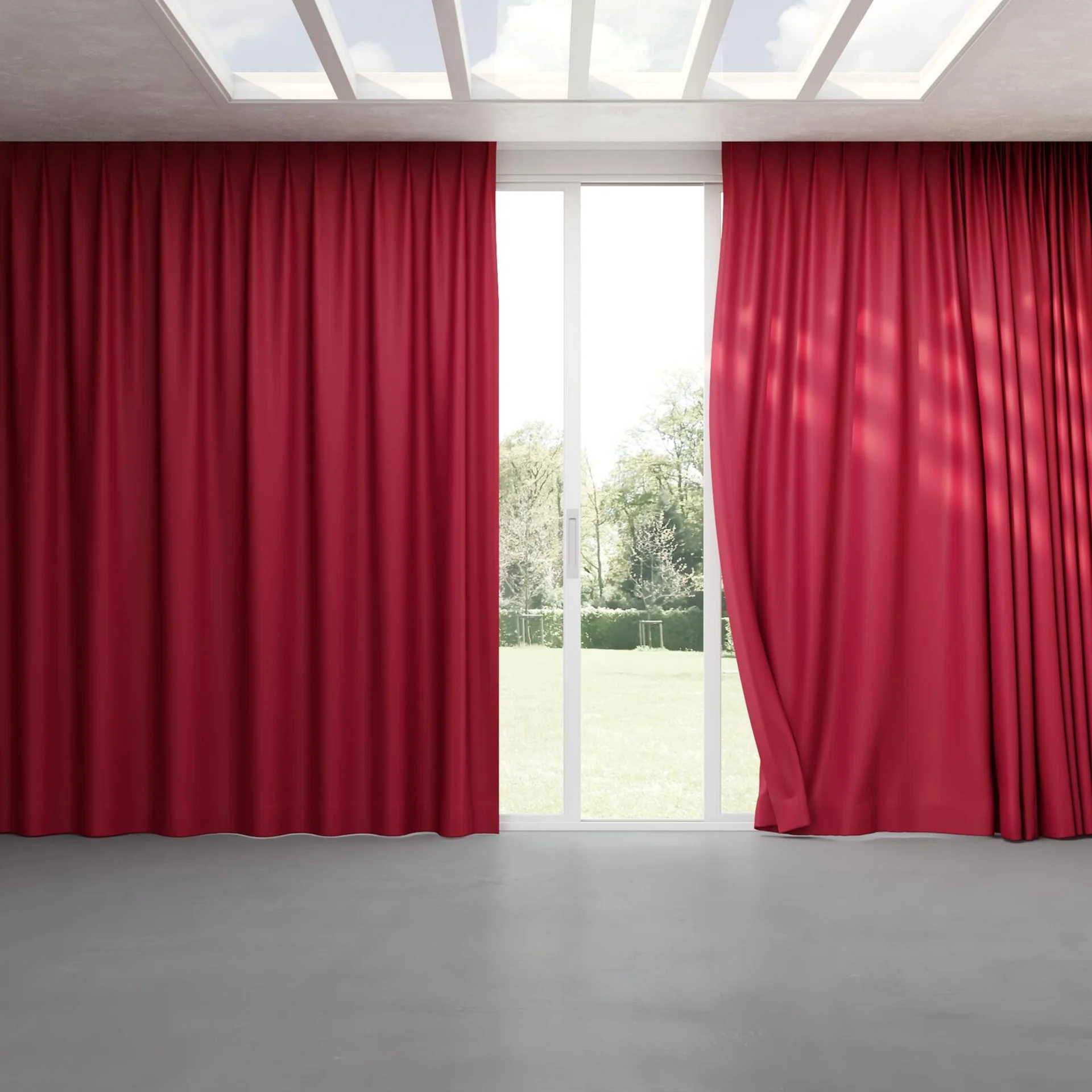 Full view of Blockbuster Garnet, pinch pleat