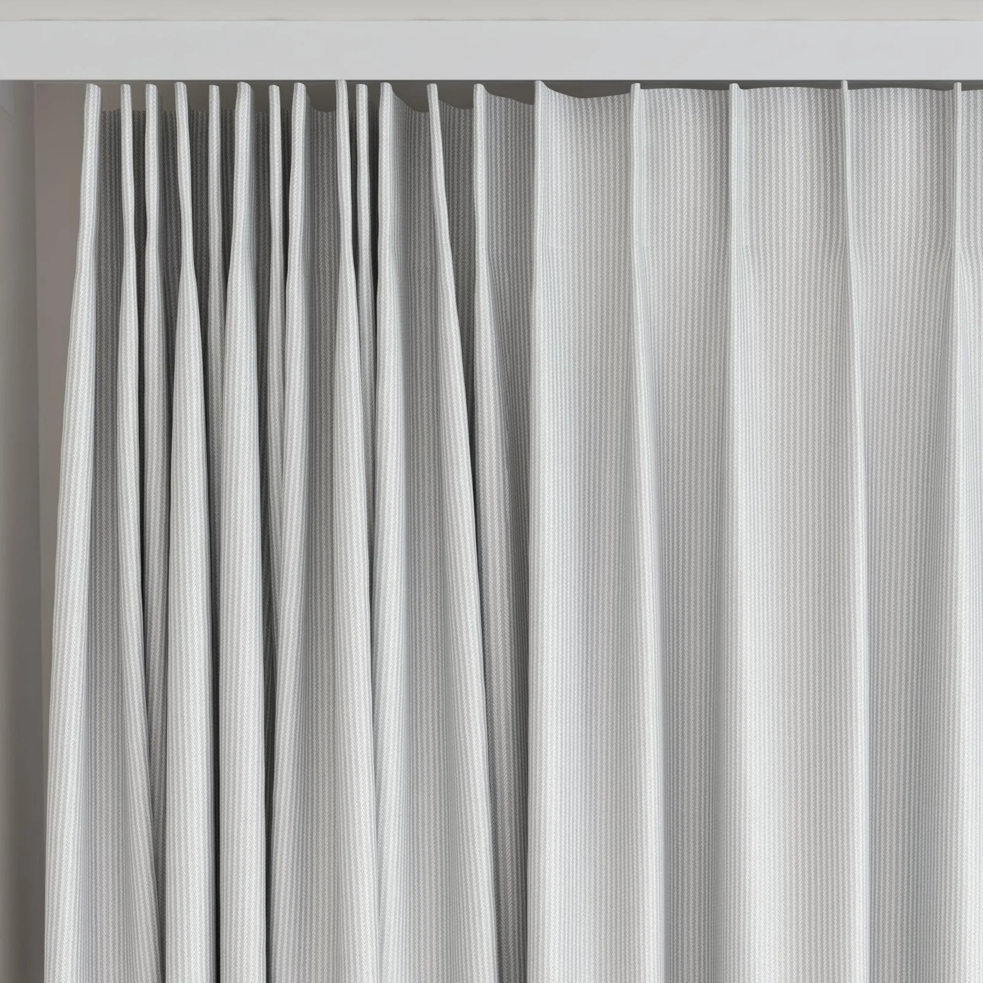 Top view of Sinuous Chrome, on curtain rail