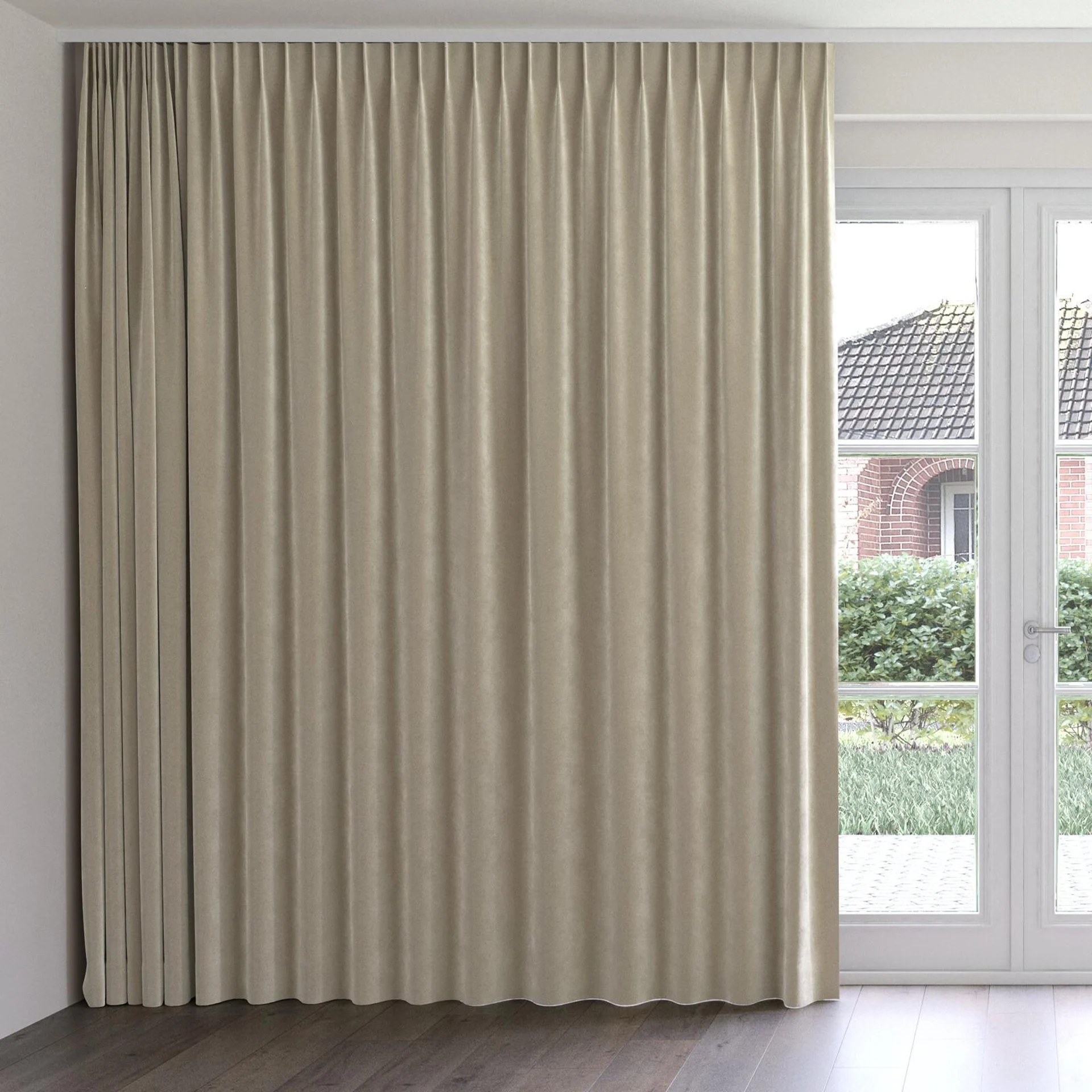 Front view of Vienna Suede, on curtain rail