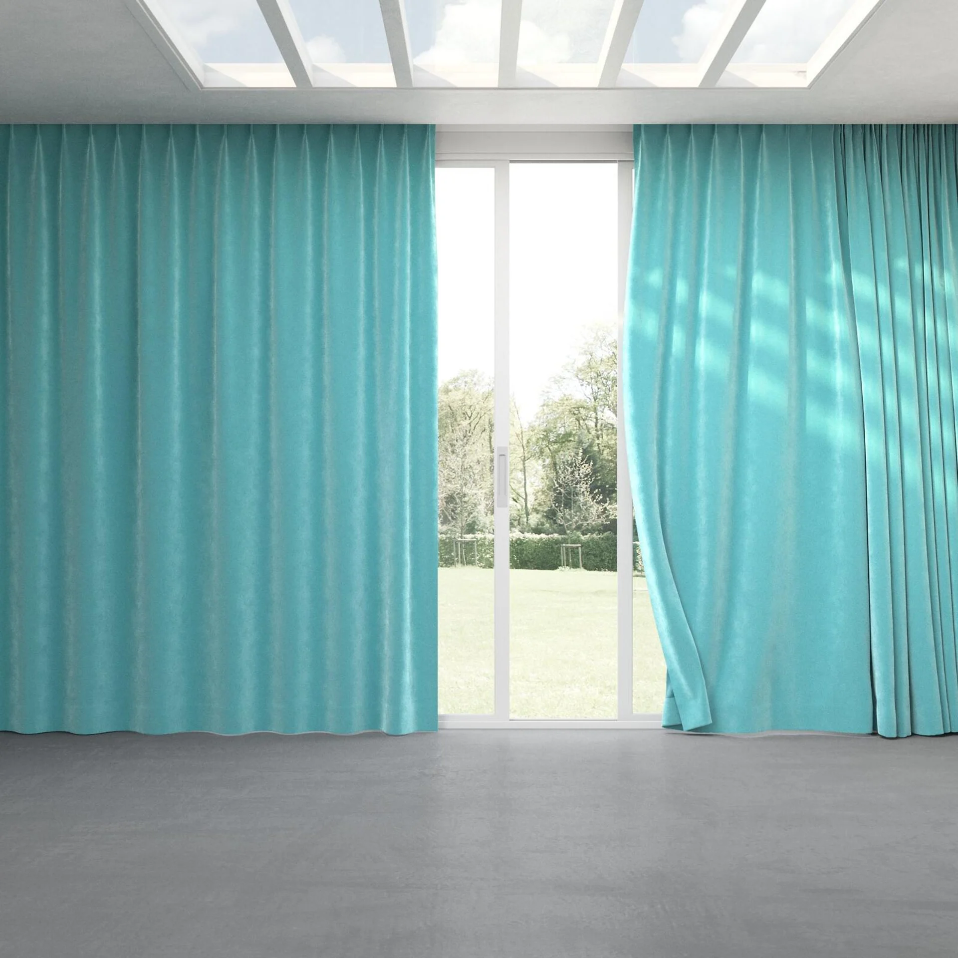 Full view of Lux Velvet Aqua 8816, pinch pleat