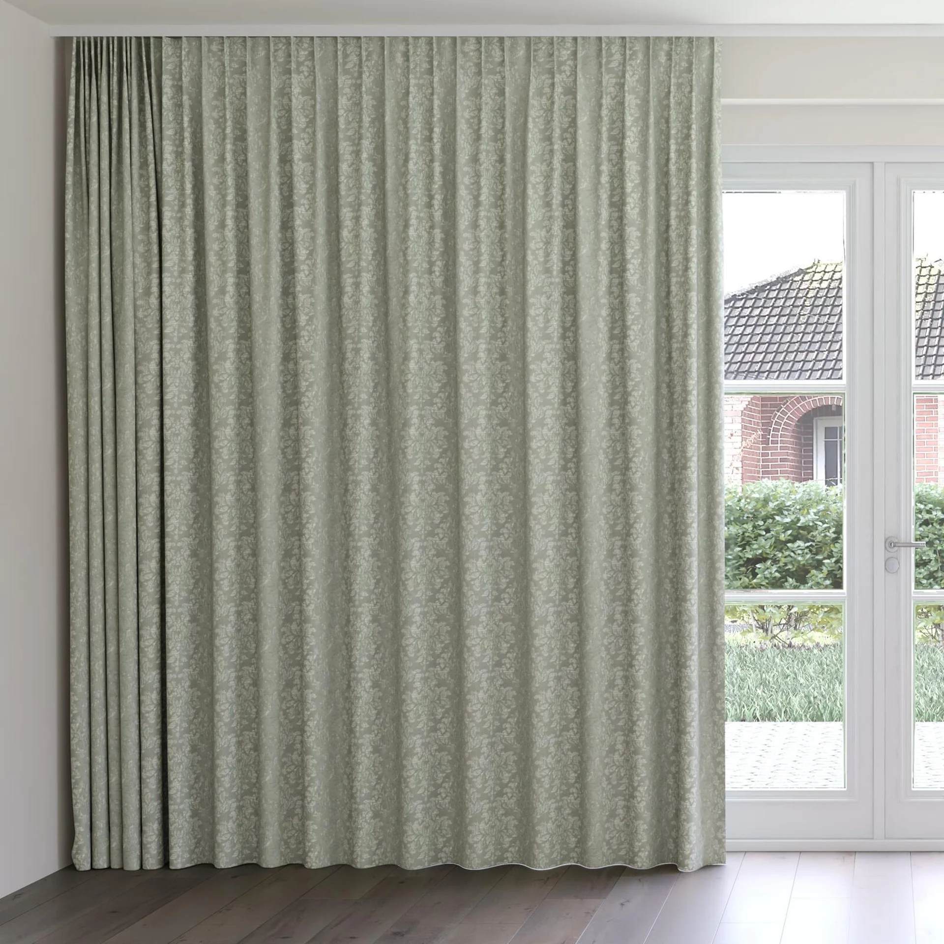 Front view of Objet Drizzle, on curtain rail