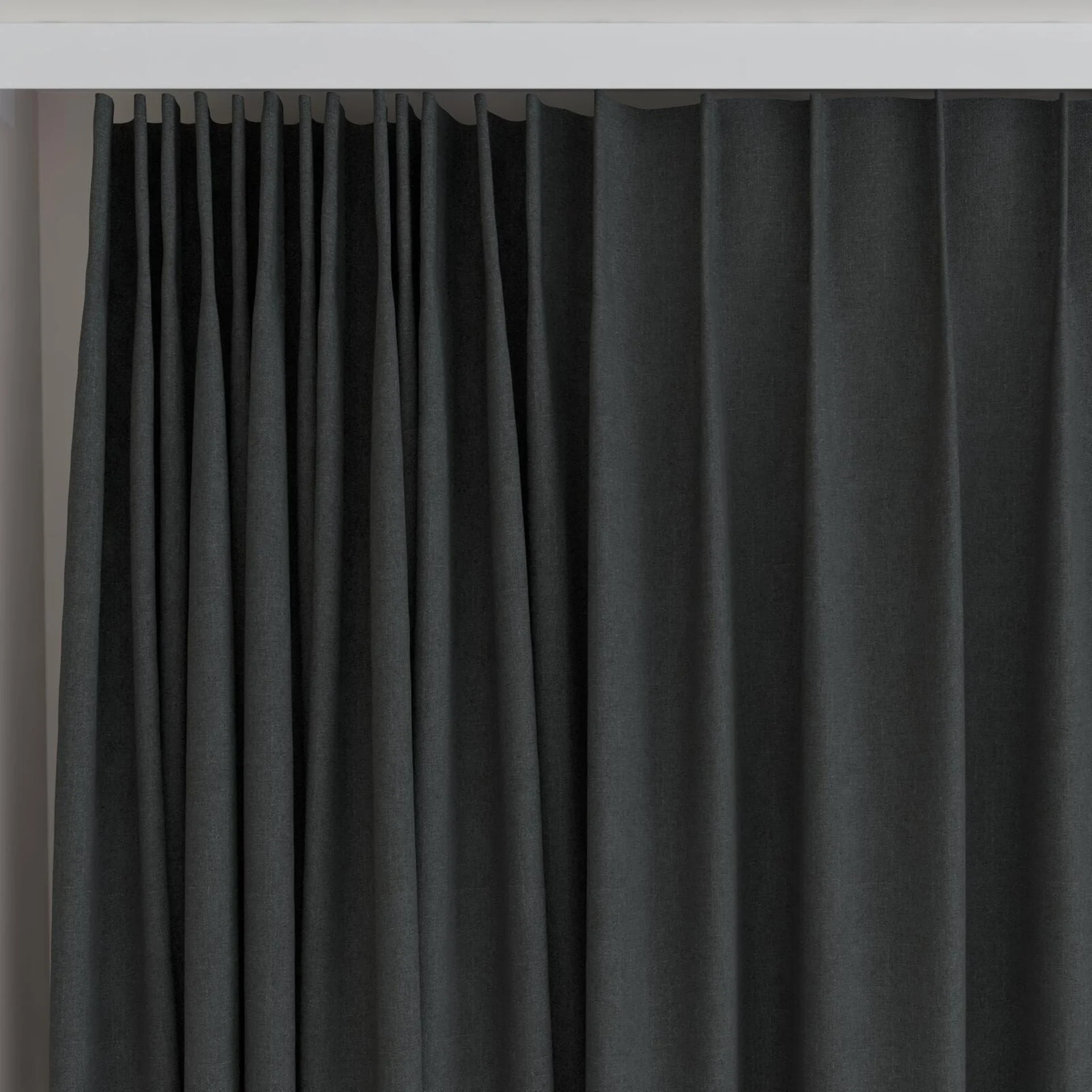 Top view of Retreat II Midnight, on curtain rail