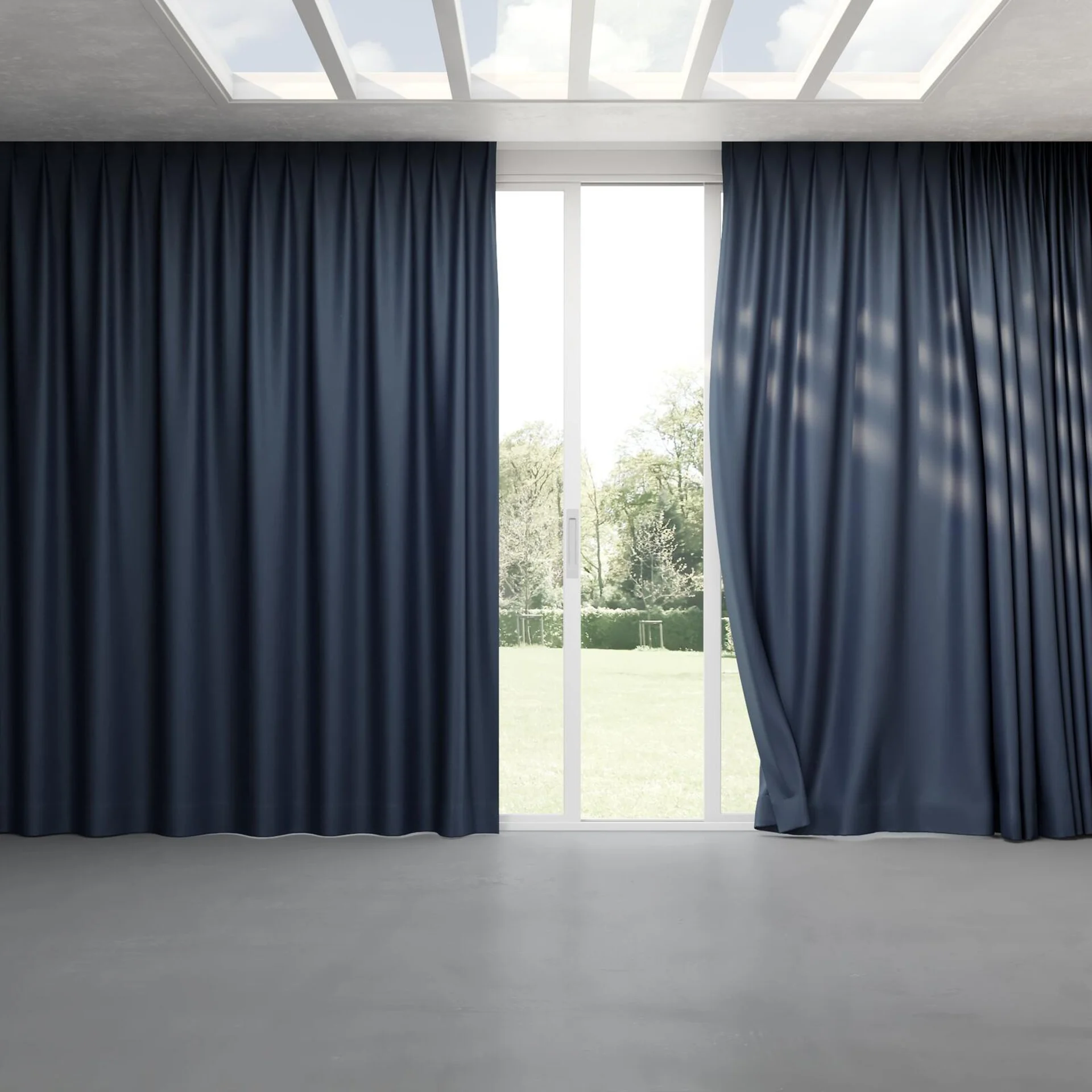 Full view of Eclipse Blackout Midnight, pinch pleat