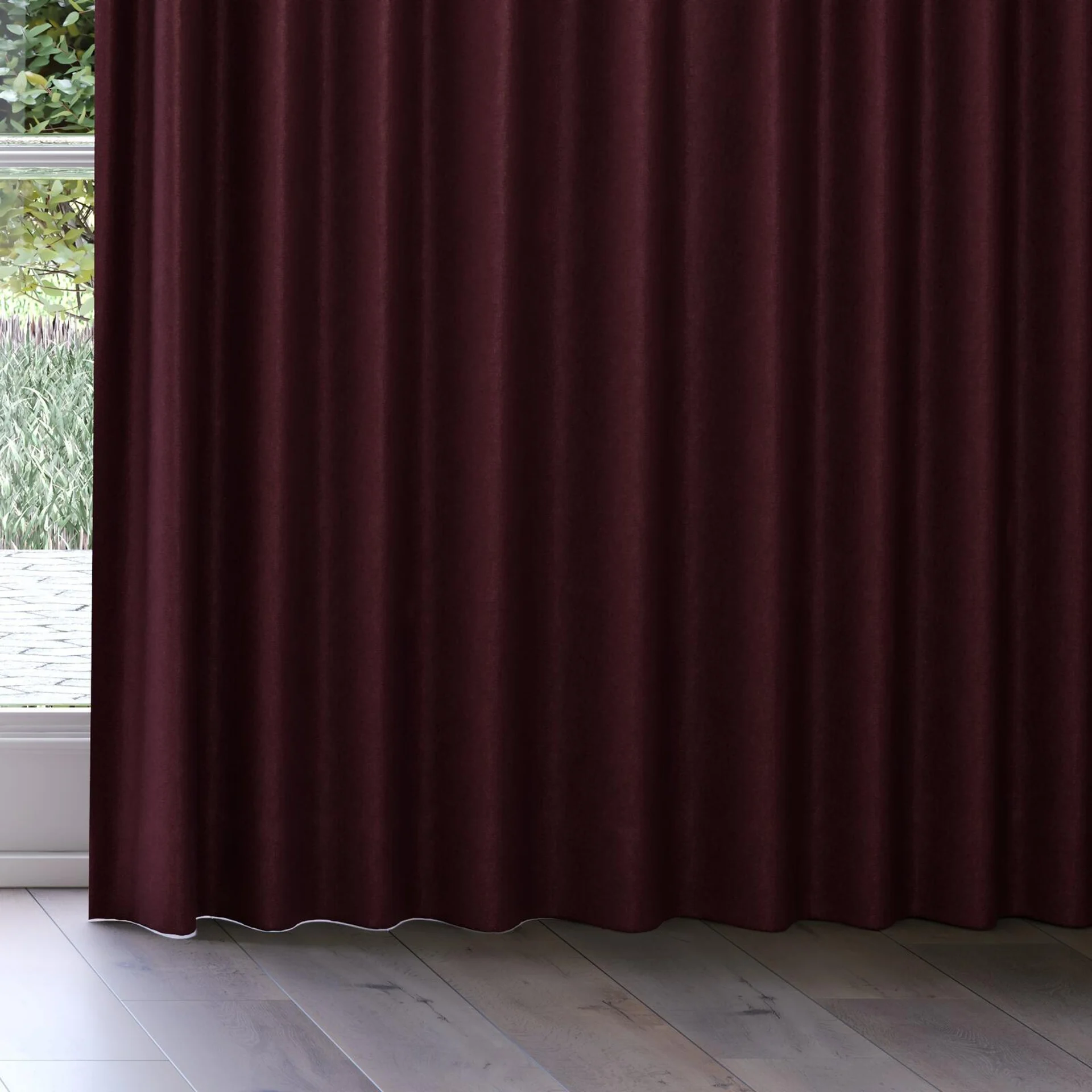Bottom view of Recharge Burgundy, on curtain rail