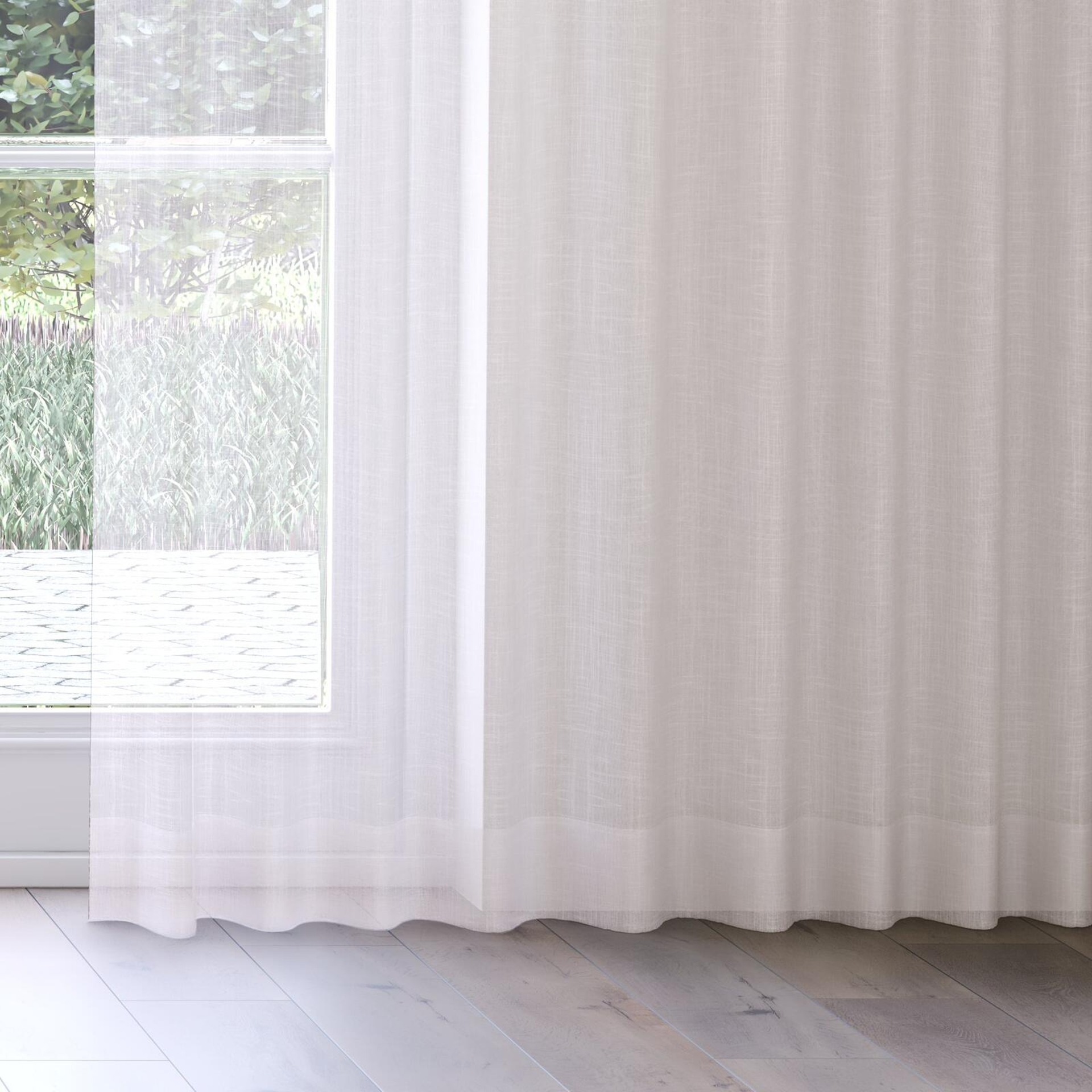 Bottom view of Attica Blush, on curtain rail