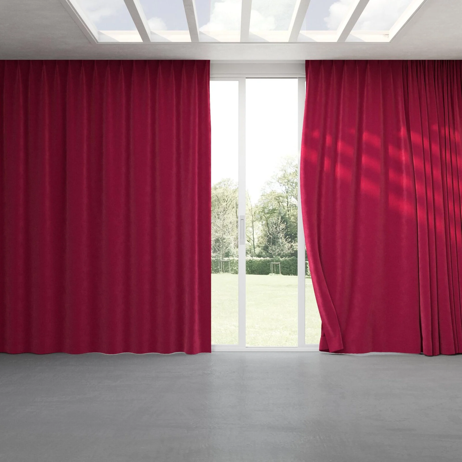 Full view of Lux Velvet Strawberry 8613, pinch pleat