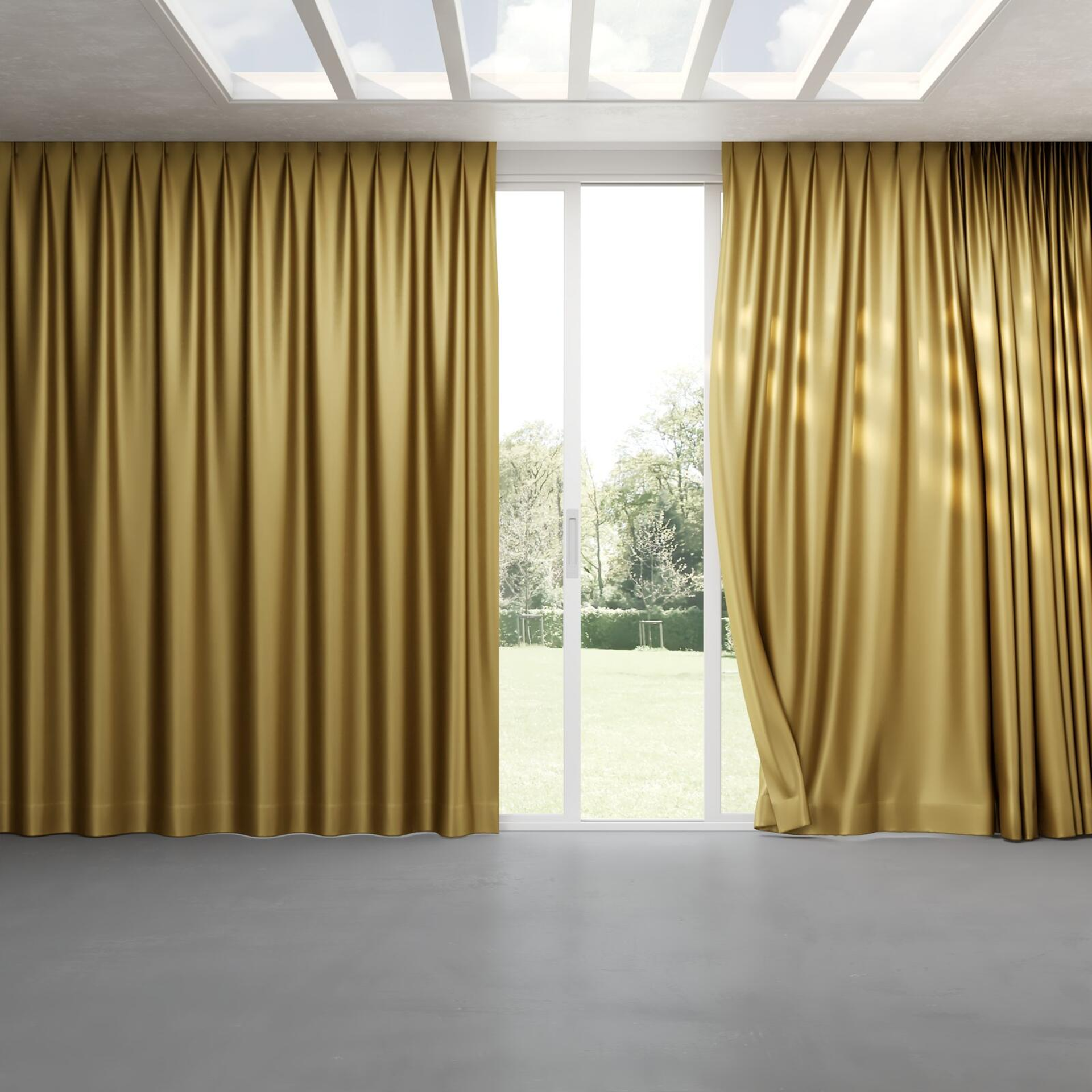 Full view of Mania Gold, pinch pleat