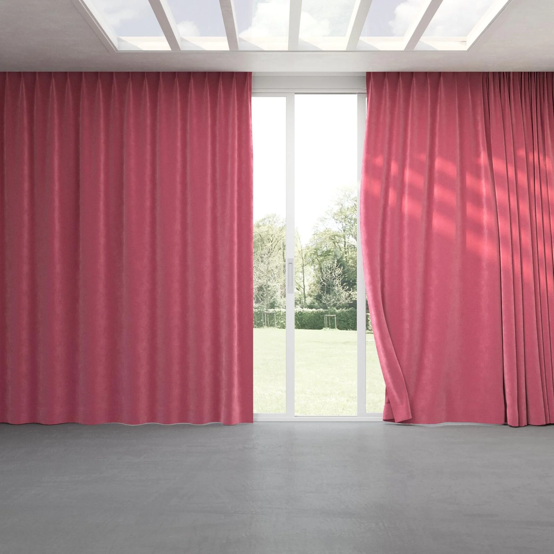 Full view of Lux Velvet Carmine 8501, pinch pleat