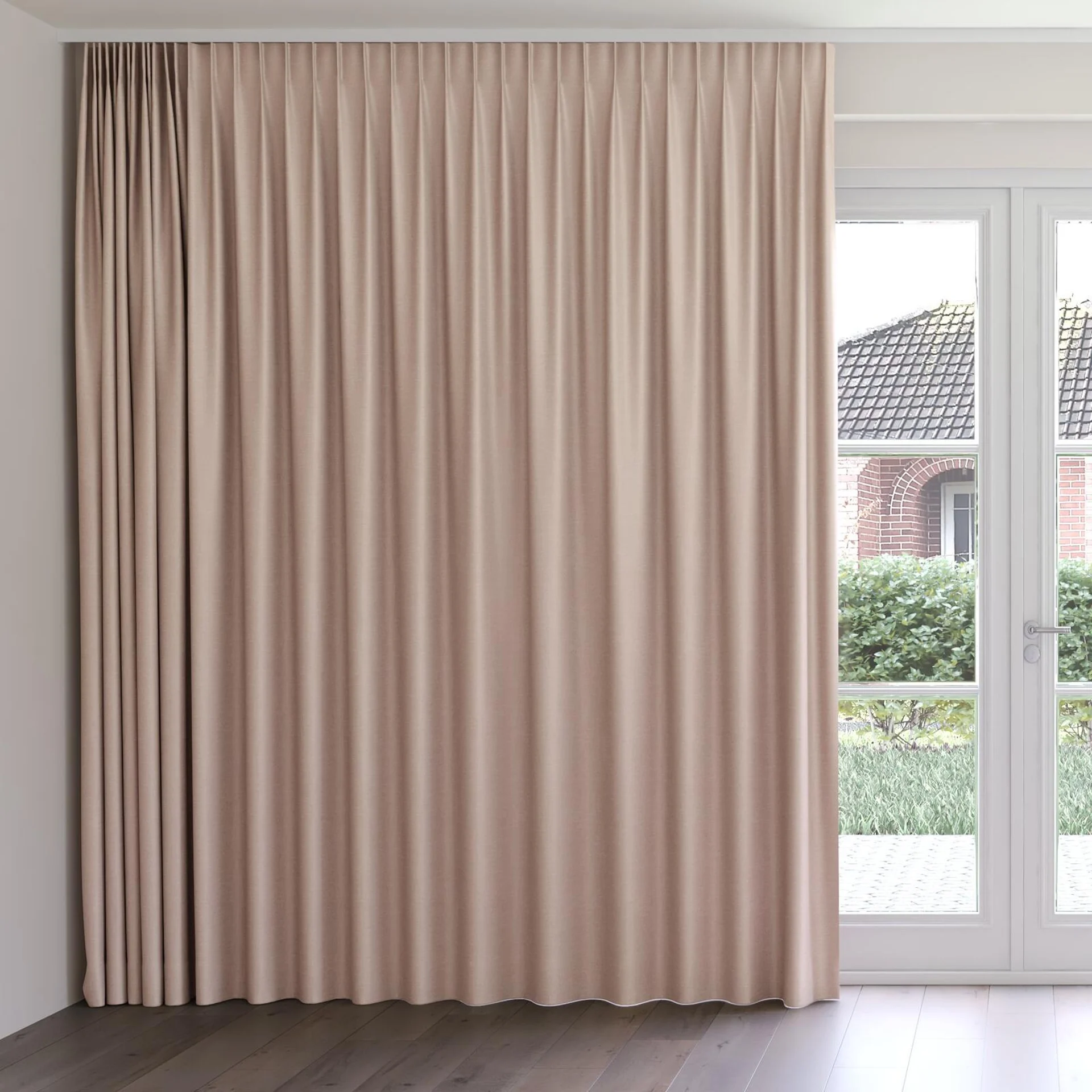 Front view of Banksia Blush, on curtain rail