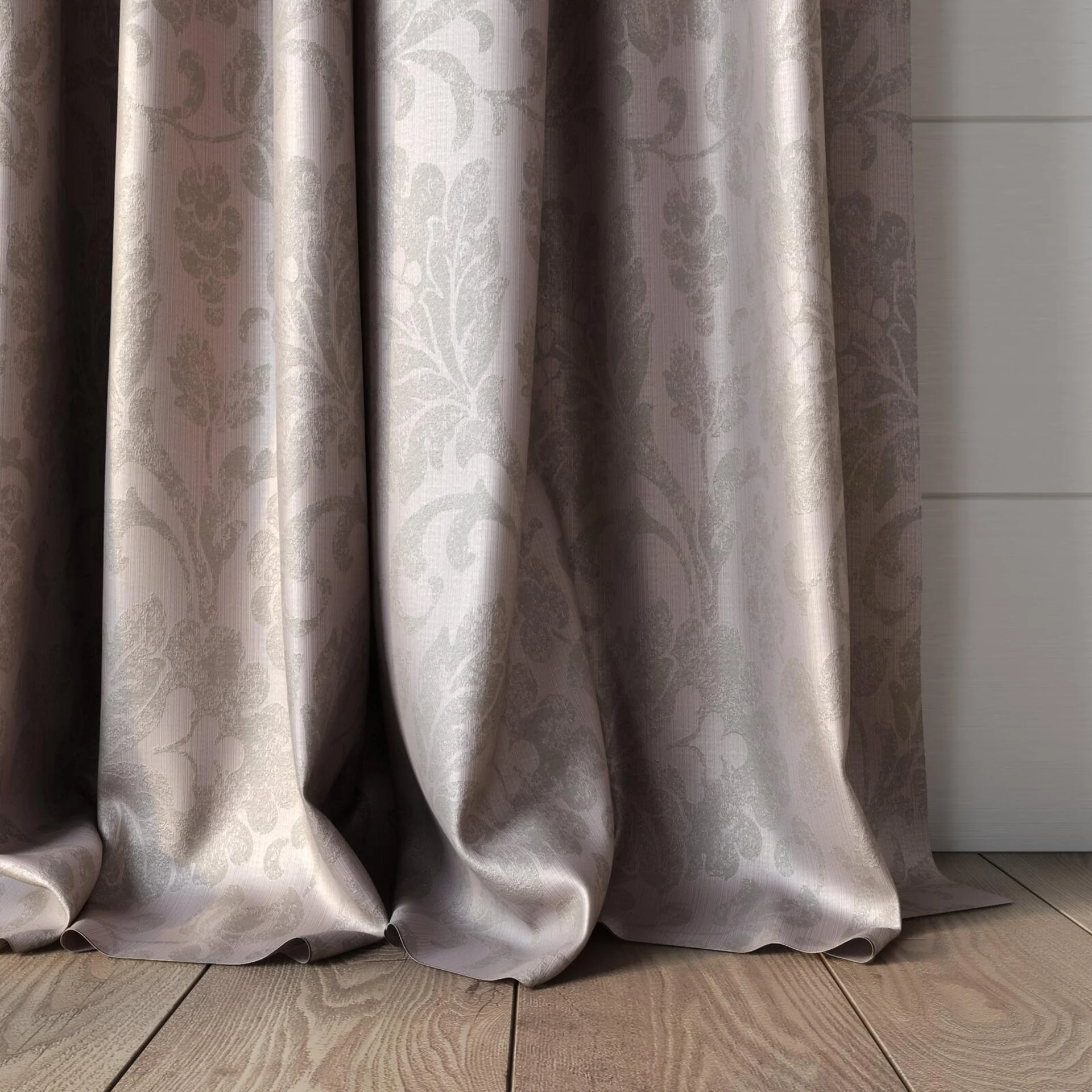 Bottom view of Florentine Boudoir, puddled, on curtain rod