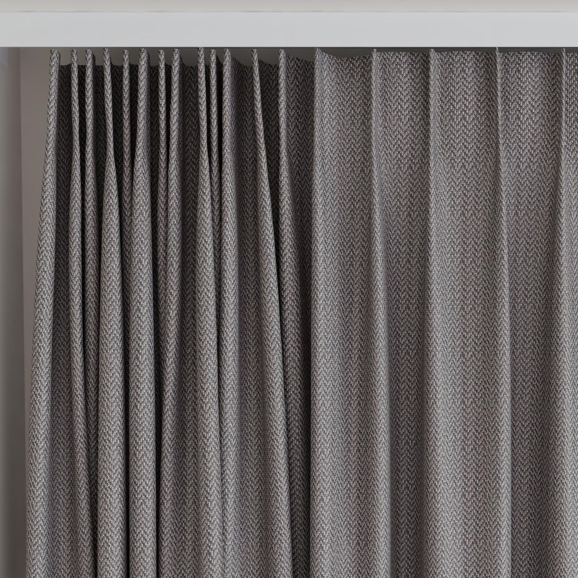 Top view of Iconji Charcoal, on curtain rail