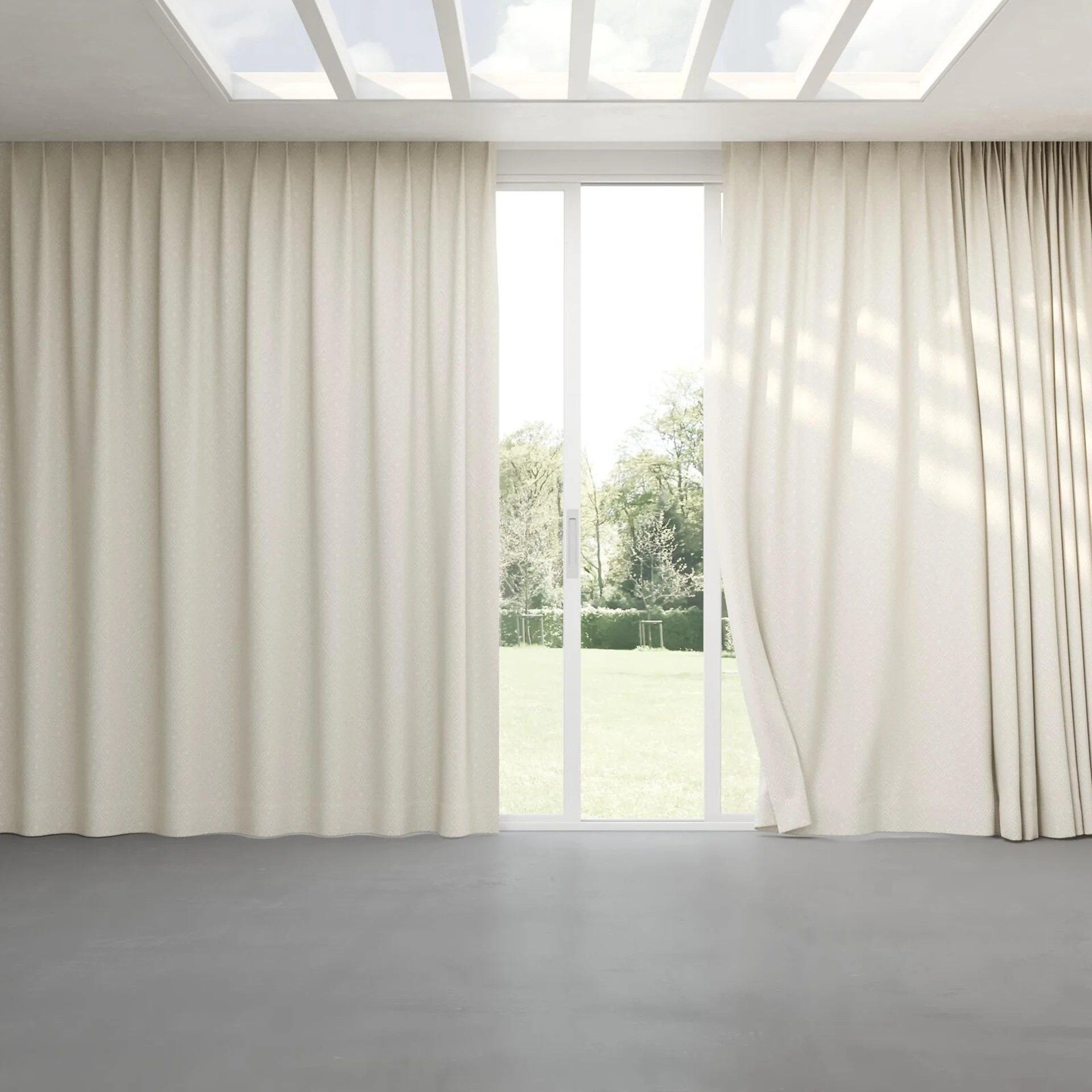 Full view of Senza Ivory, pinch pleat
