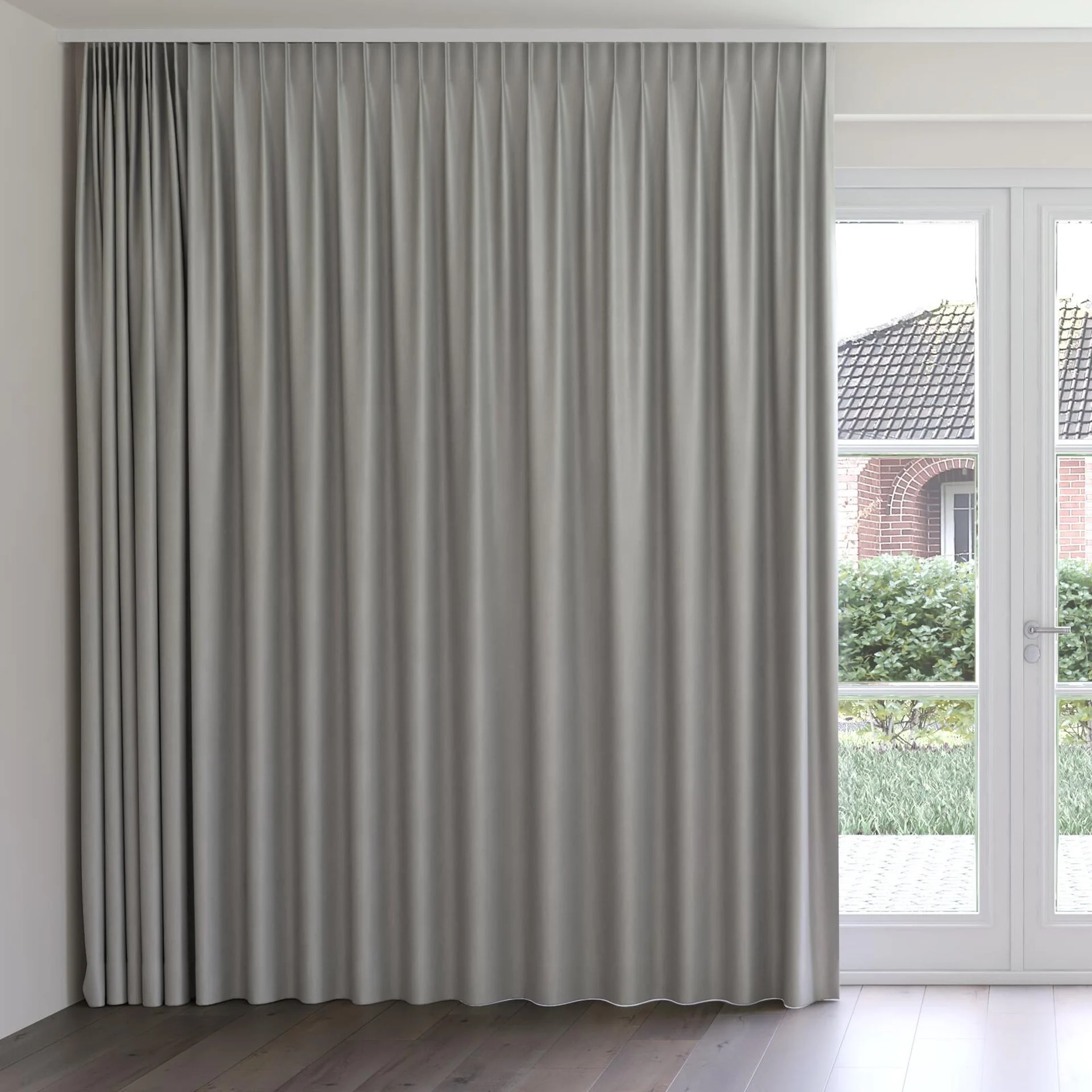 Front view of Matrix FR Overcast, on curtain rail