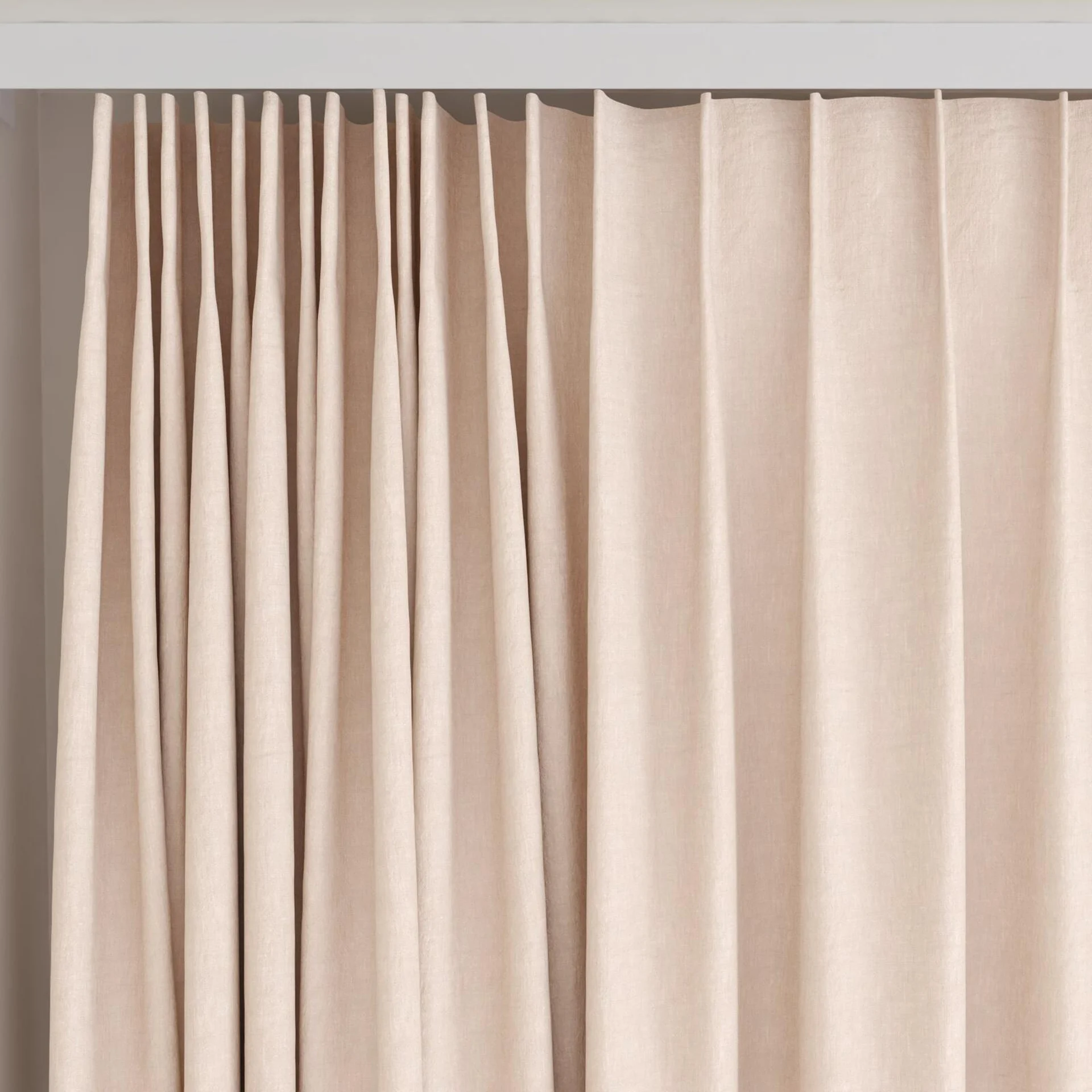 Top view of Obi Stonewash Peach, on curtain rail