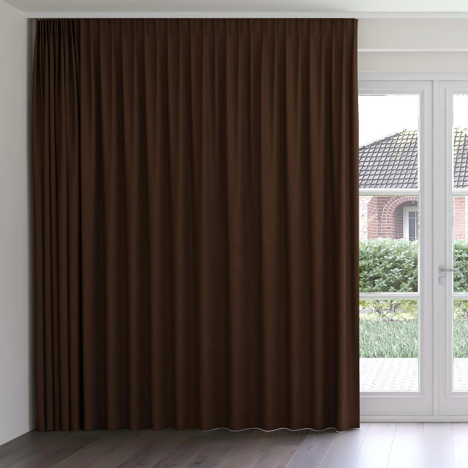 Front view of Coverlet Bark, on curtain rail