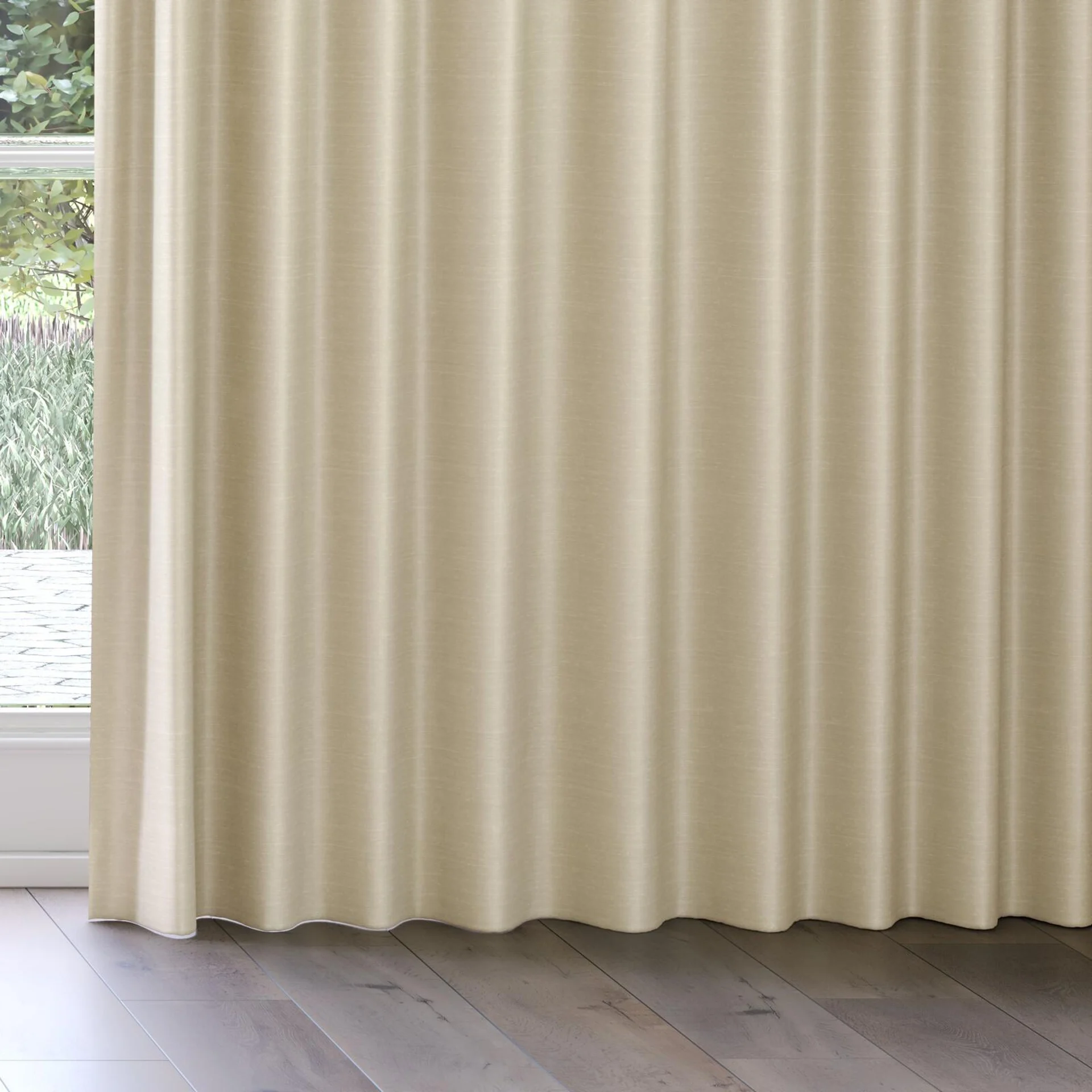 Bottom view of Silky Hemp, on curtain rail
