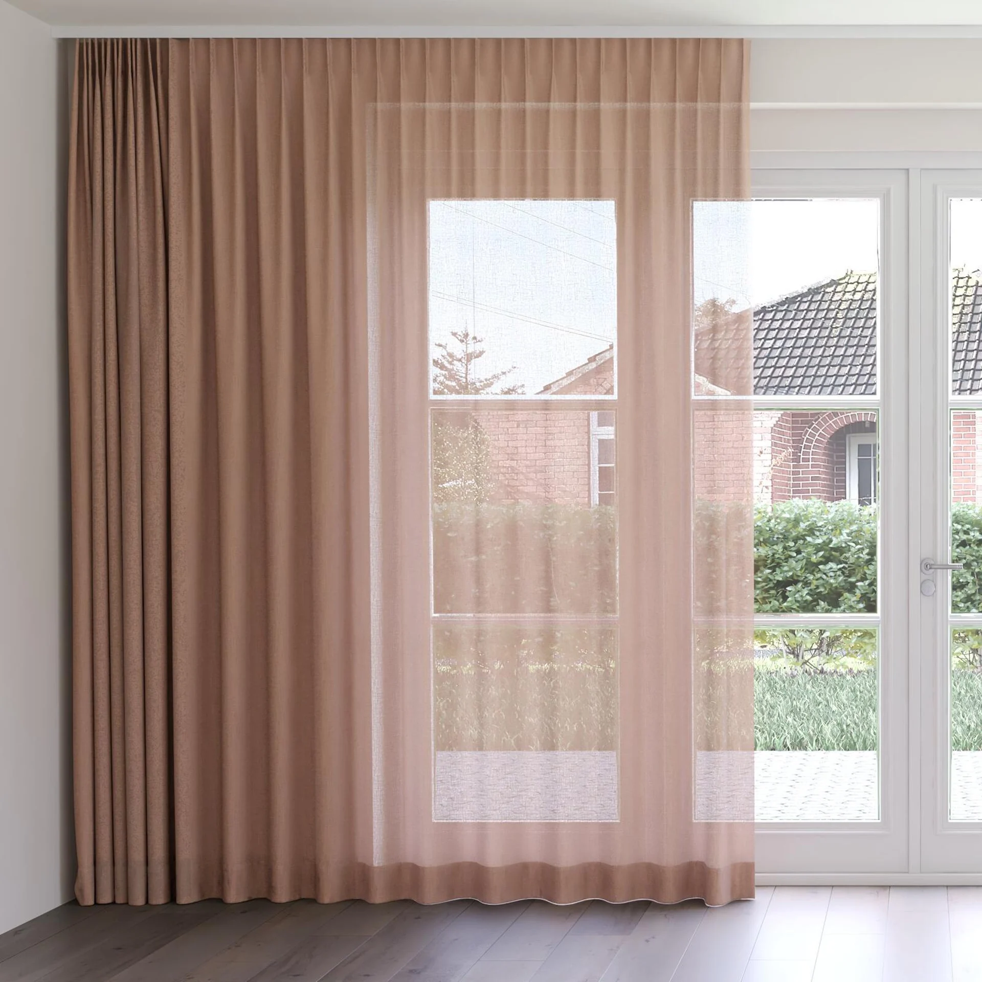 Front view of Element Blush, on curtain rail