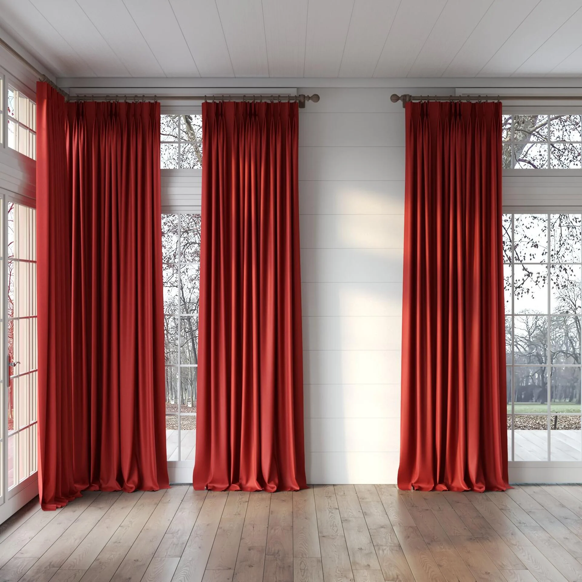 Full view of Woolly/Woolen Sunset, puddled, on curtain rod