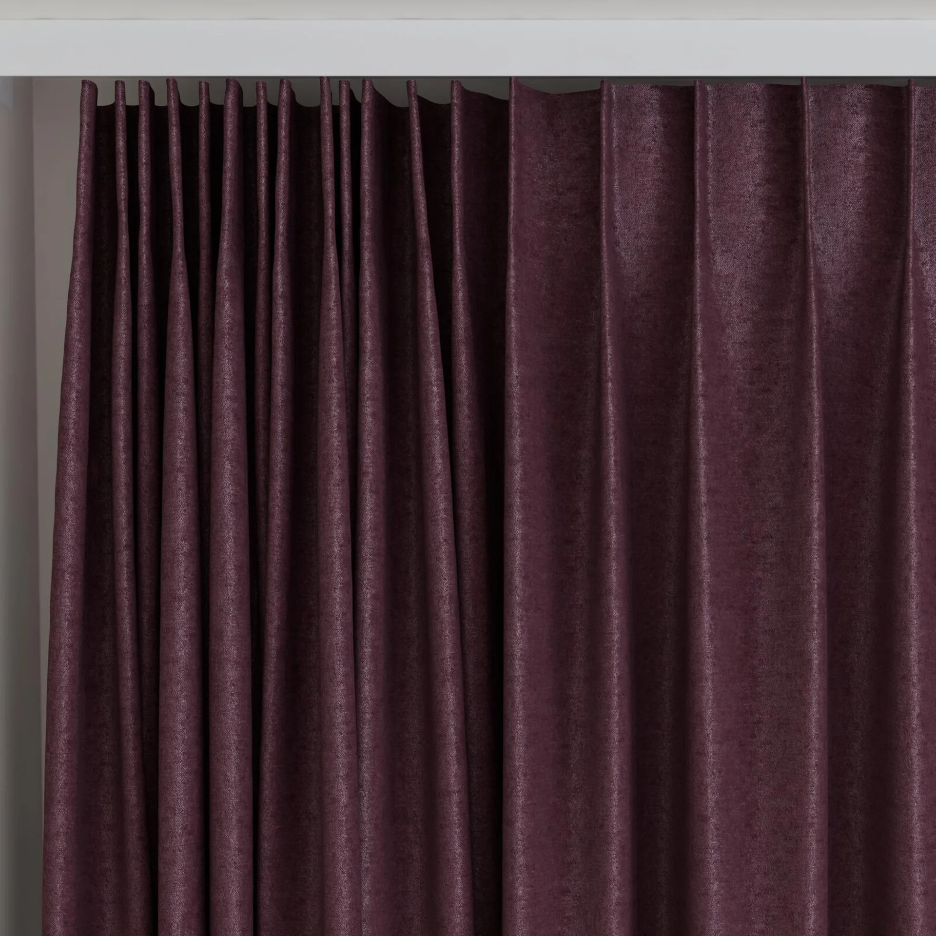 Top view of Drama Purple, on curtain rail