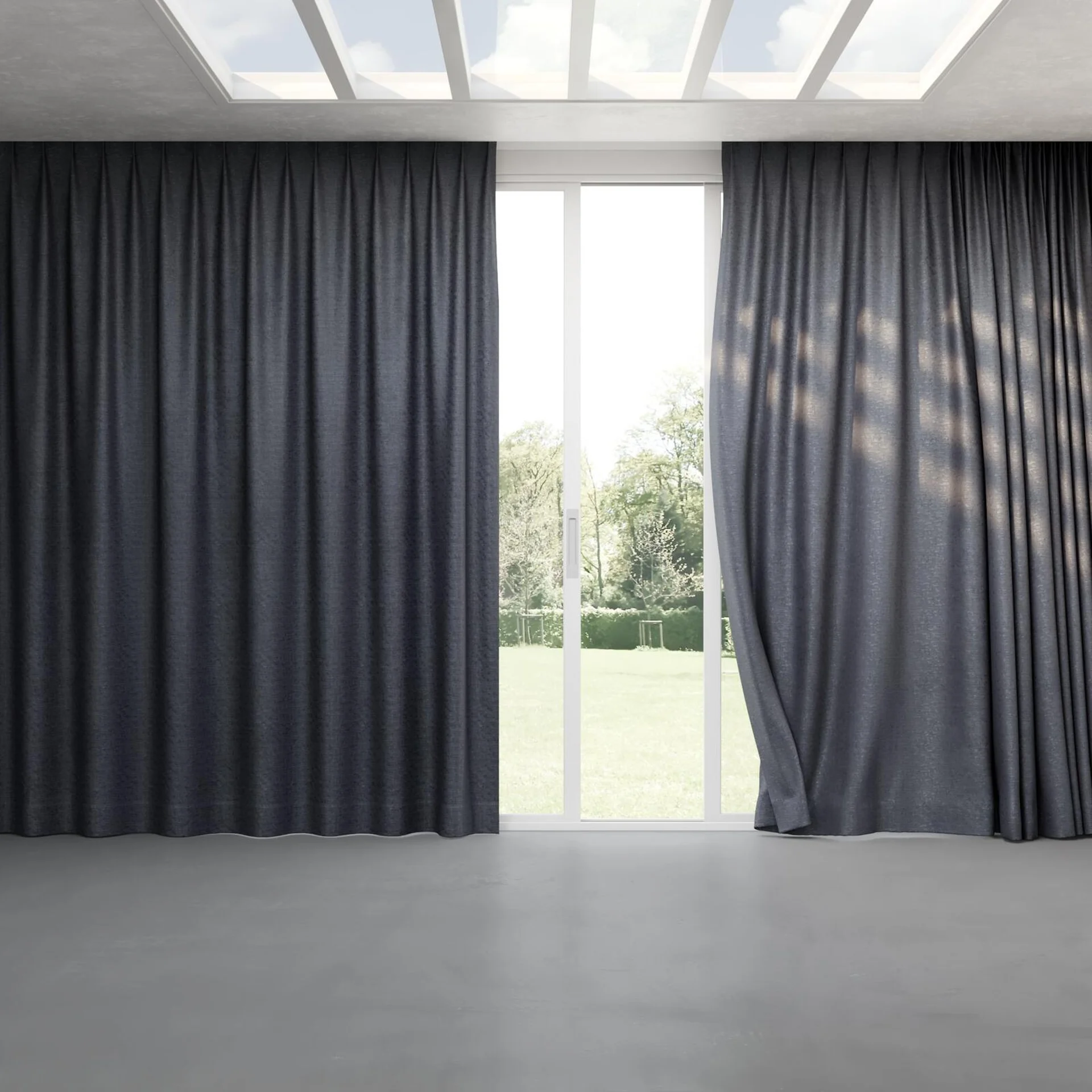 Full view of Hug Navy, pinch pleat