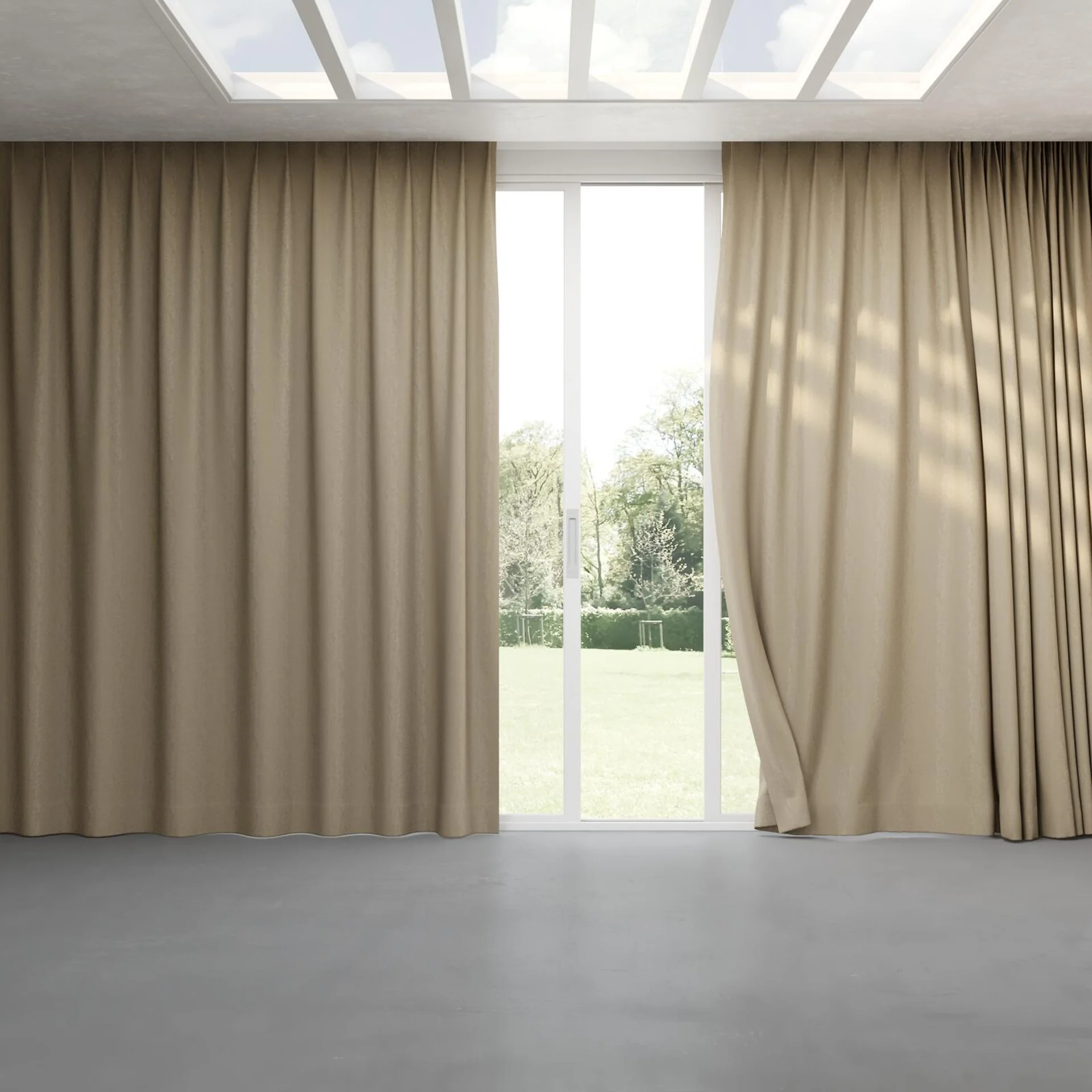 Full view of Aria Titanium, pinch pleat