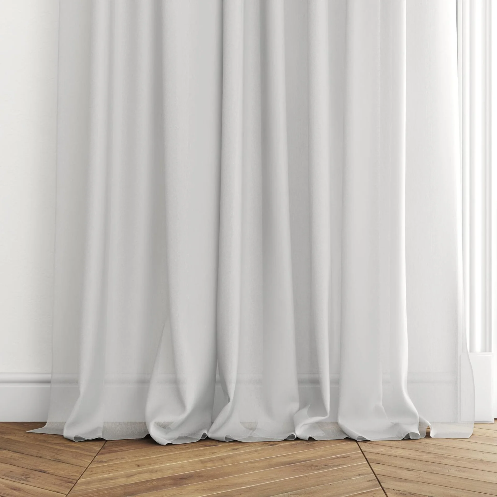 Bottom view of Malaga Stone, puddled with pinch pleat, on curtain rod