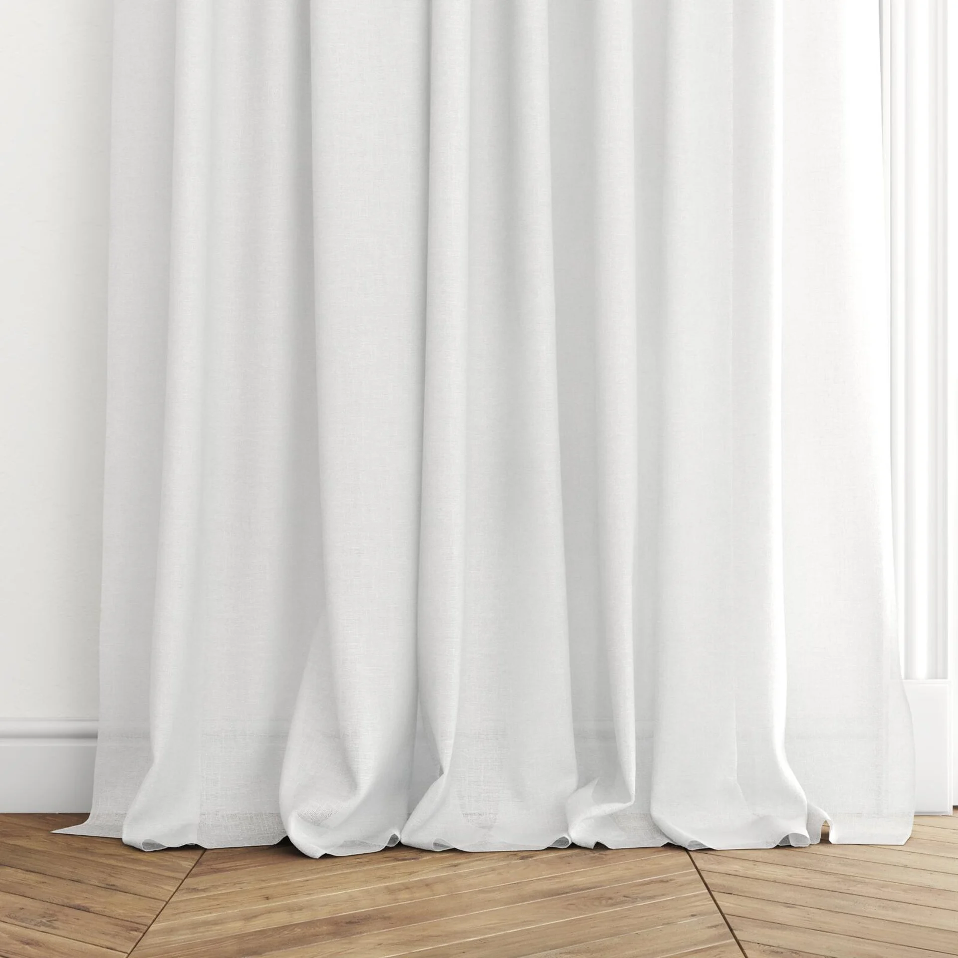 Bottom view of Fabiola Ivory, puddled with pinch pleat, on curtain rod