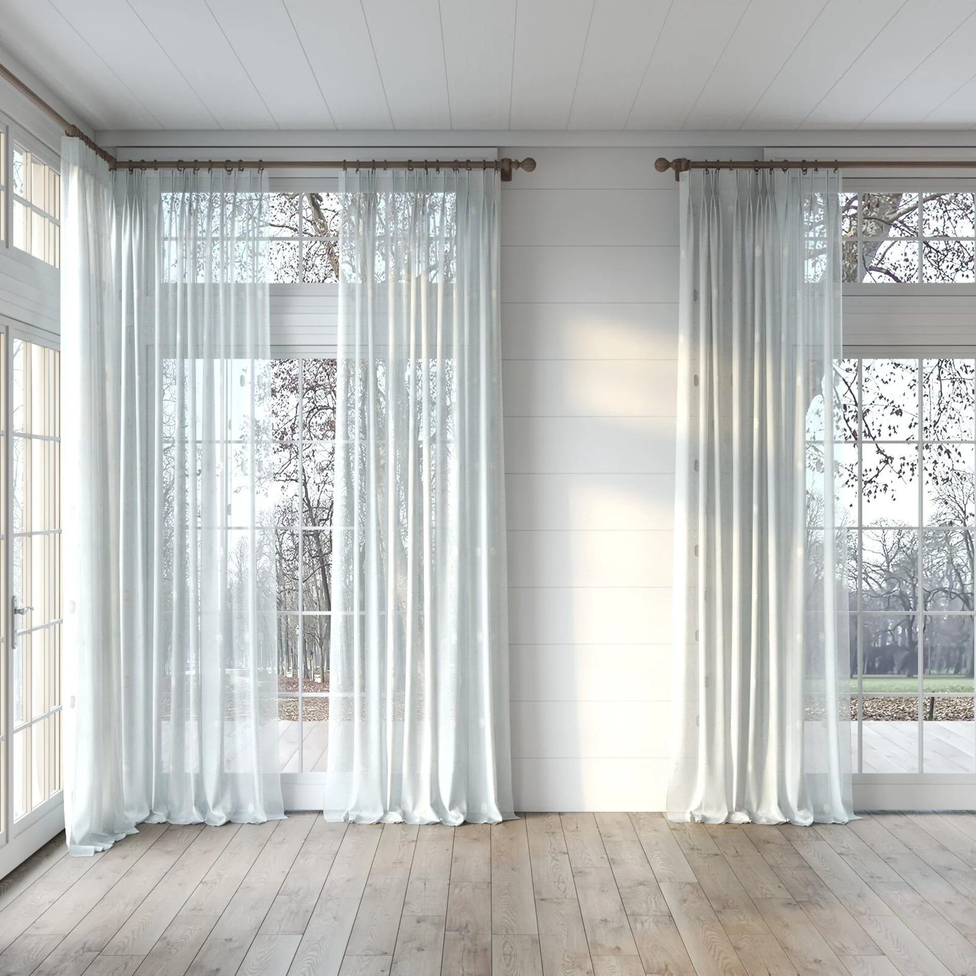 Full view of Gentle Dew, puddled, on curtain rod