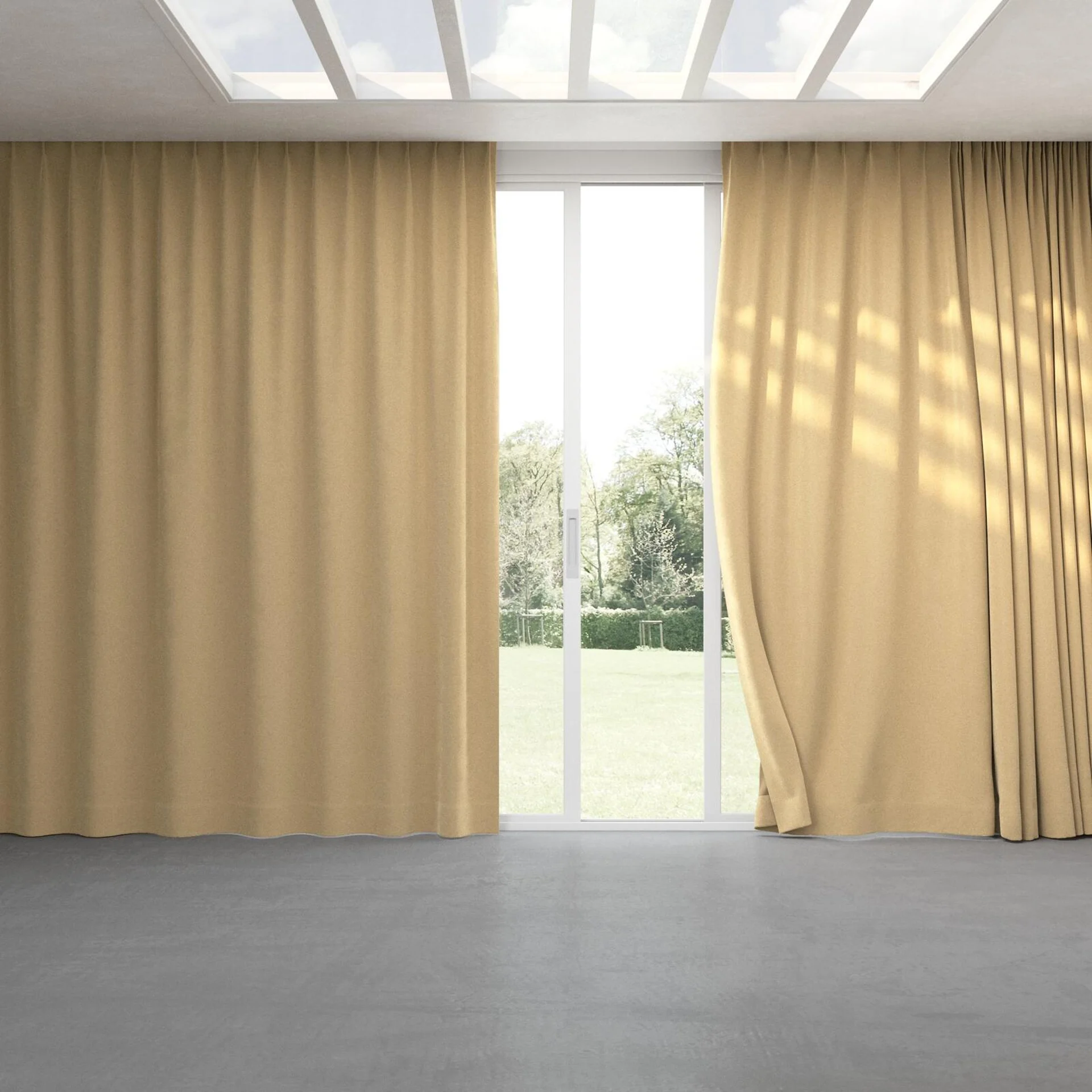 Full view of Moon Beige, pinch pleat