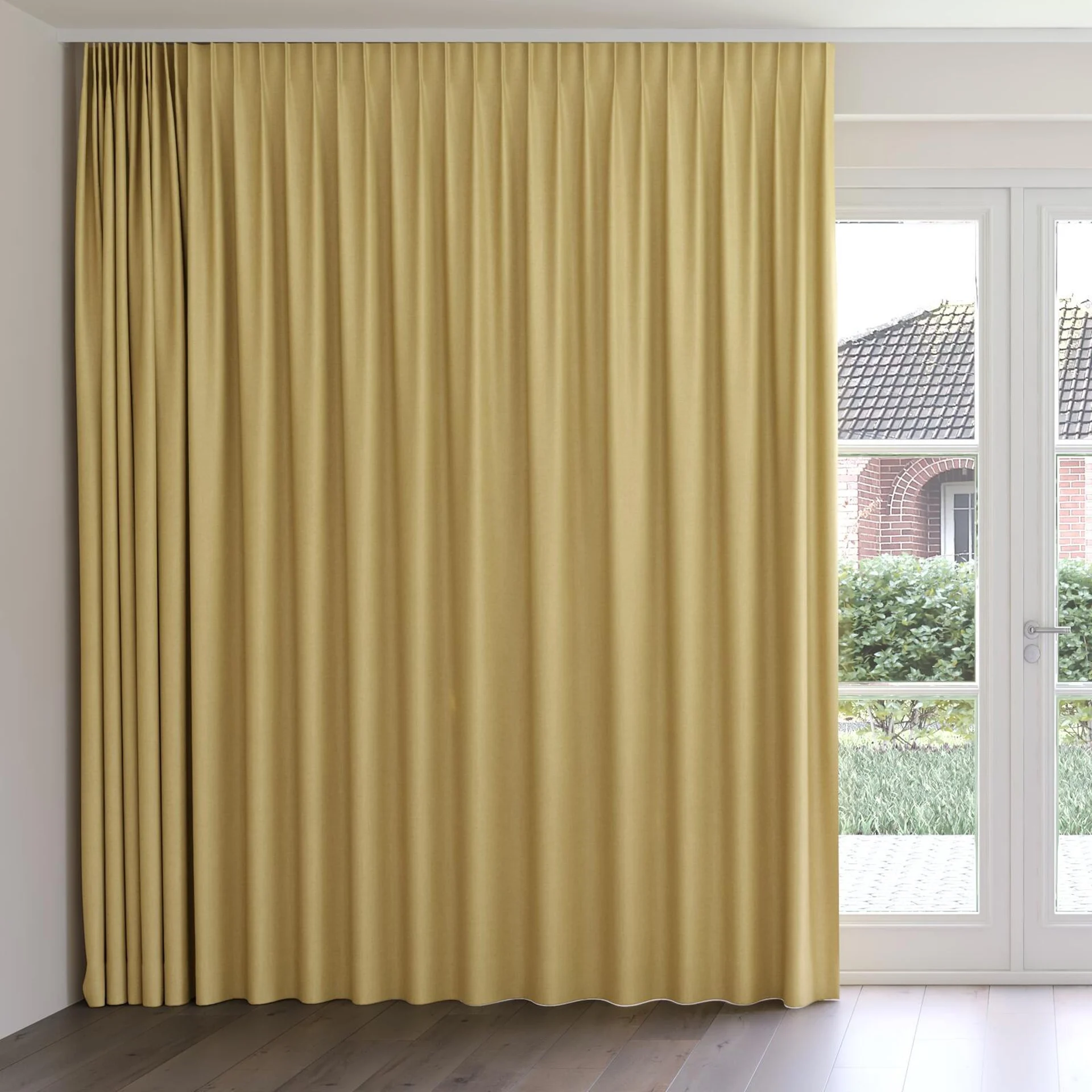 Front view of Cushy Bamboo, on curtain rail