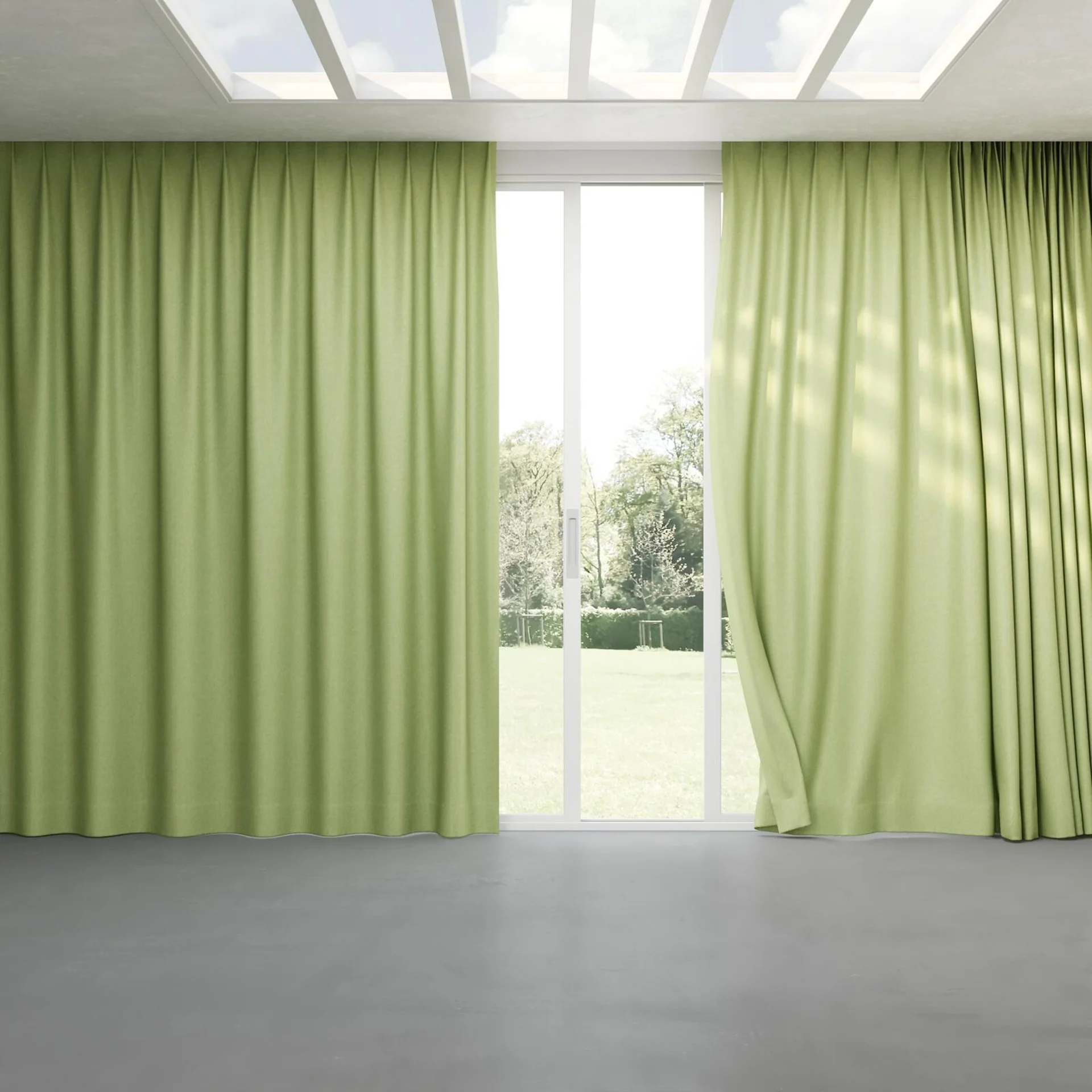 Full view of Hometown Tarragon, pinch pleat