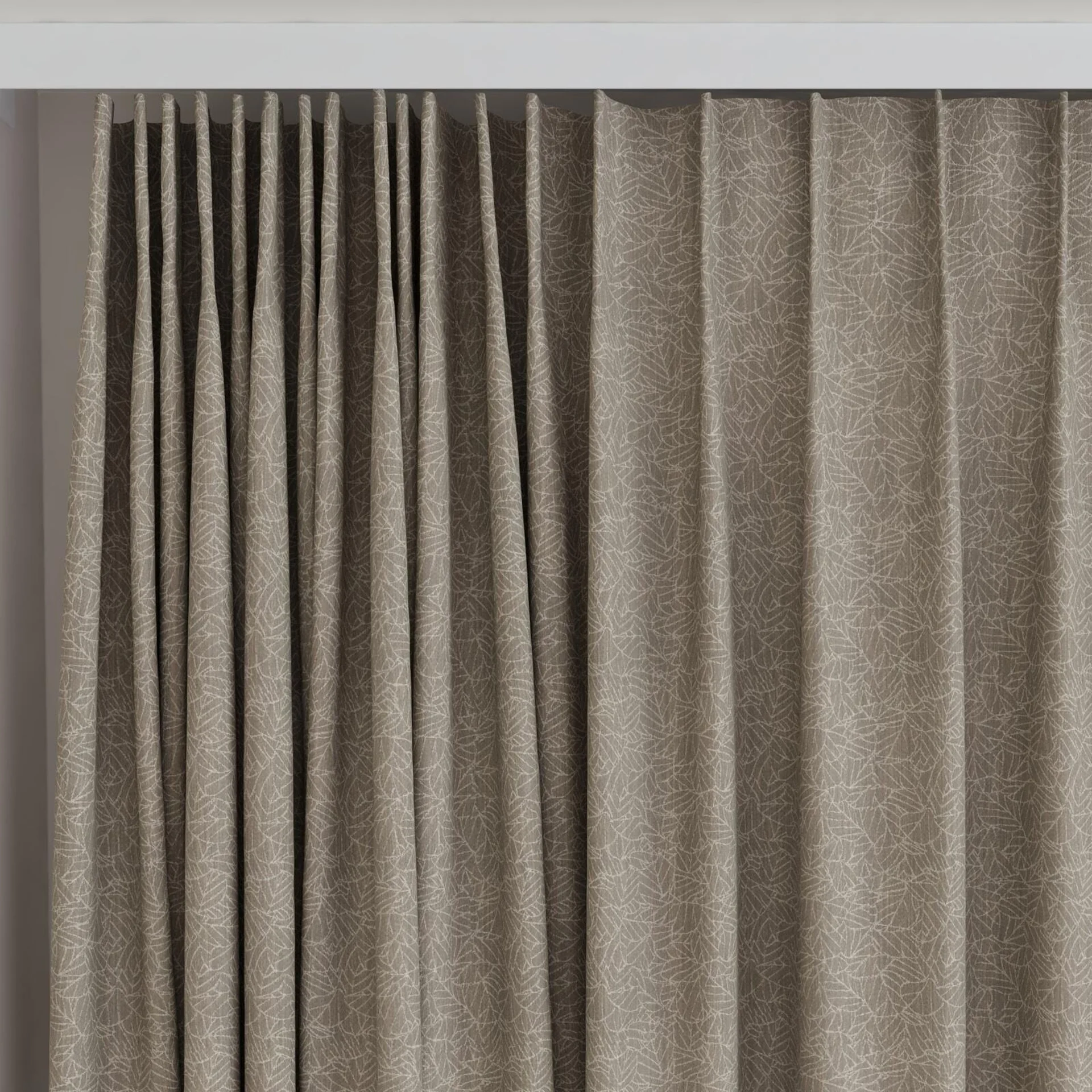 Top view of Laurel FR Blackout Rattan, on curtain rail
