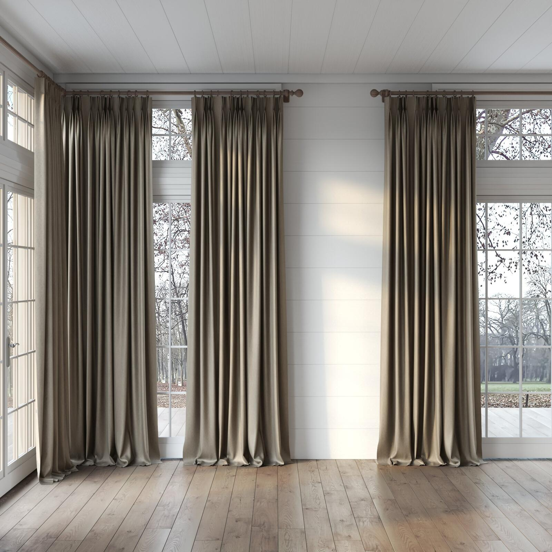 Full view of Hombre Stucco, puddled, on curtain rod