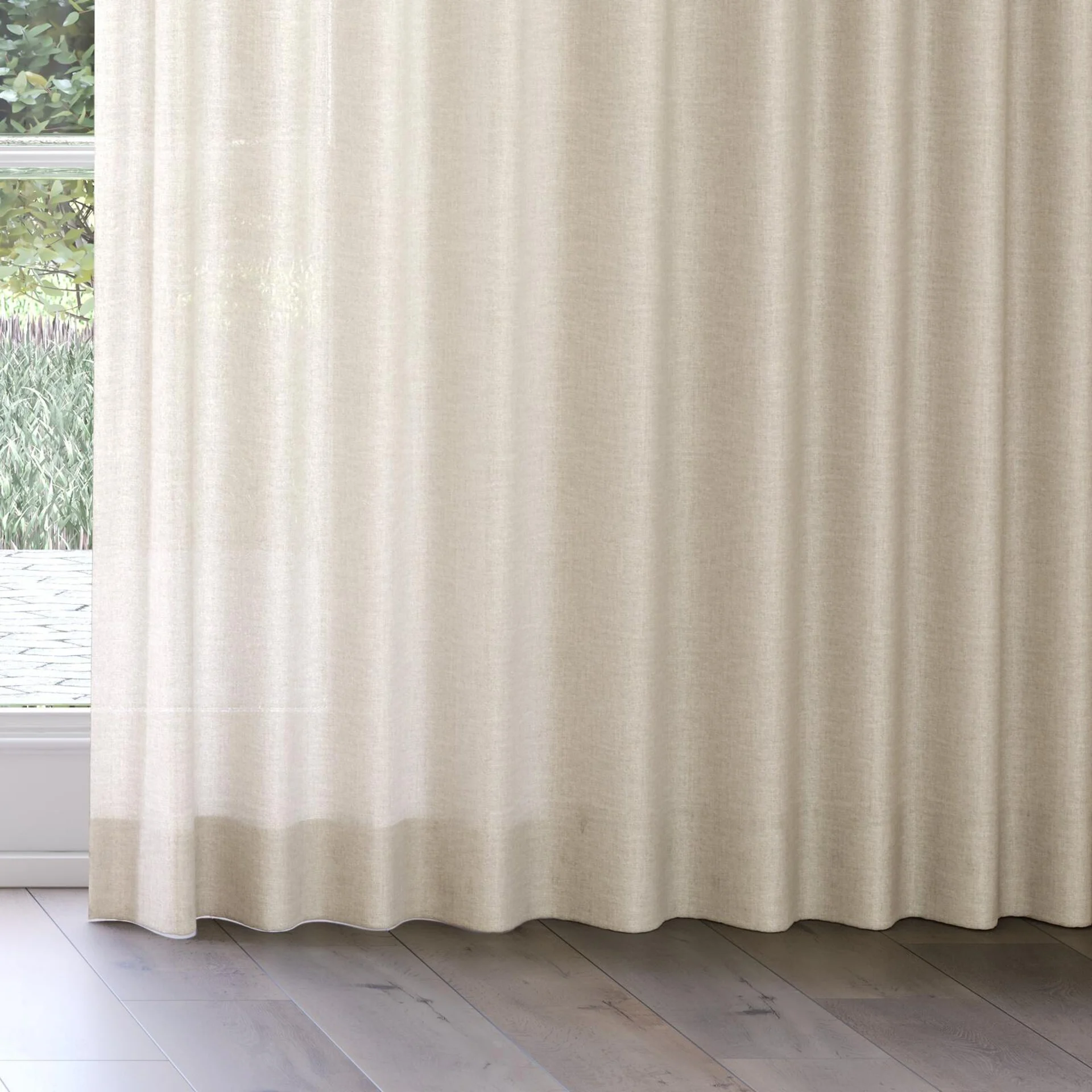 Bottom view of Motion Raffia, on curtain rail