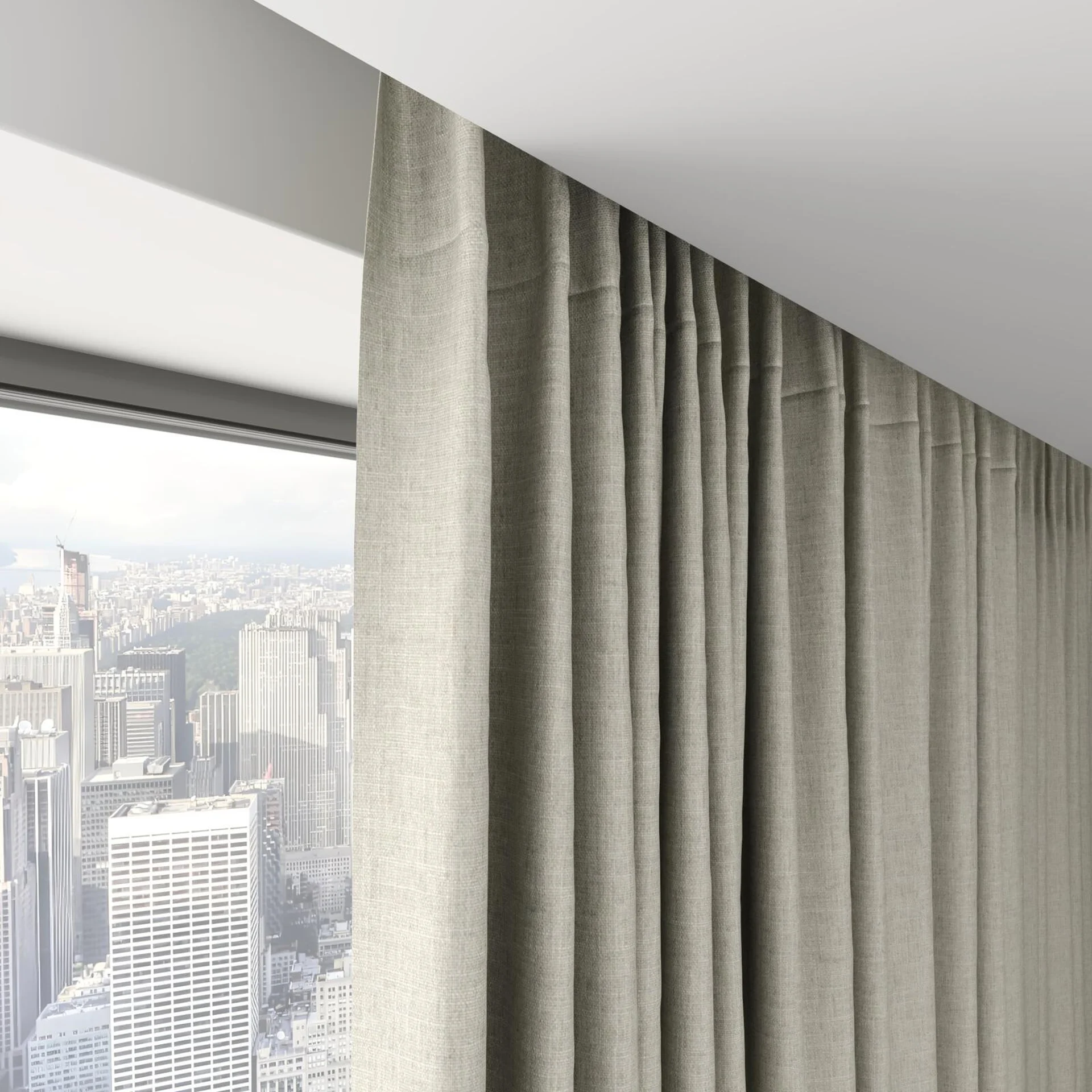 Top view of Stonewall Blackout Linen, on hidden rail