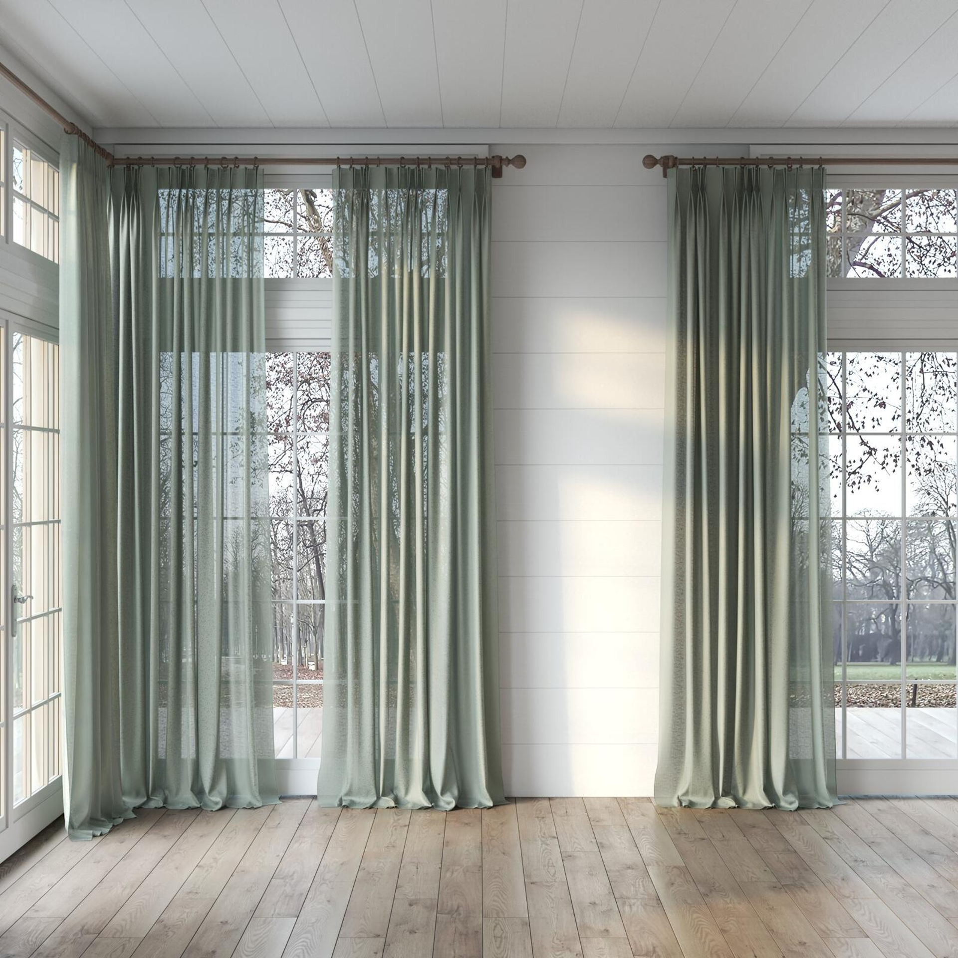 Full view of Wategos Mineral, puddled, on curtain rod
